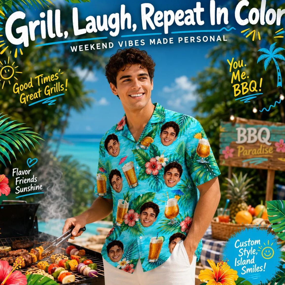 Personalized Hawaiian Shirt with Photo, Personalized Beer Shirt, Funny Gift for Beach Vacation