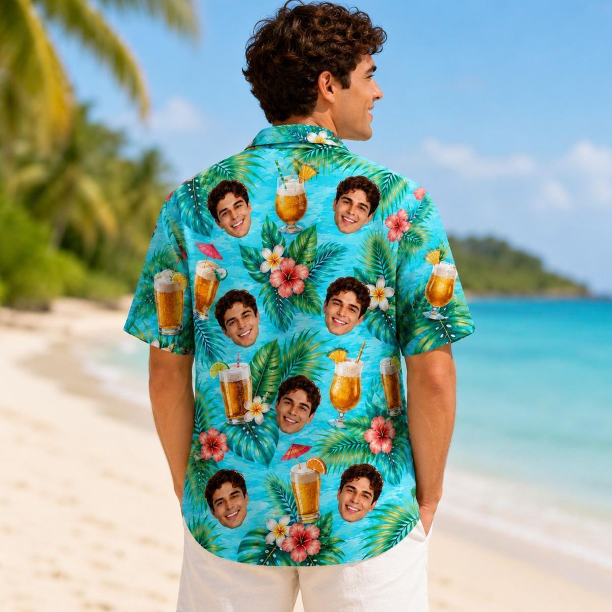 Personalized Hawaiian Shirt with Photo, Personalized Beer Shirt, Funny Gift for Beach Vacation