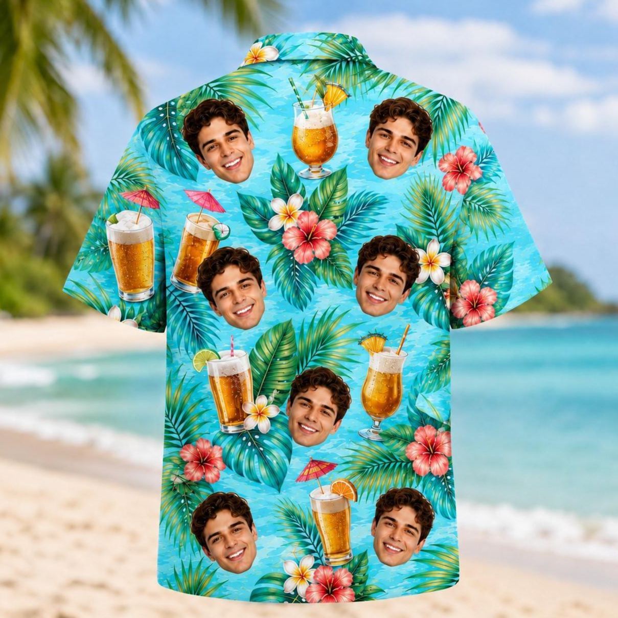 Personalized Hawaiian Shirt with Photo, Personalized Beer Shirt, Funny Gift for Beach Vacation