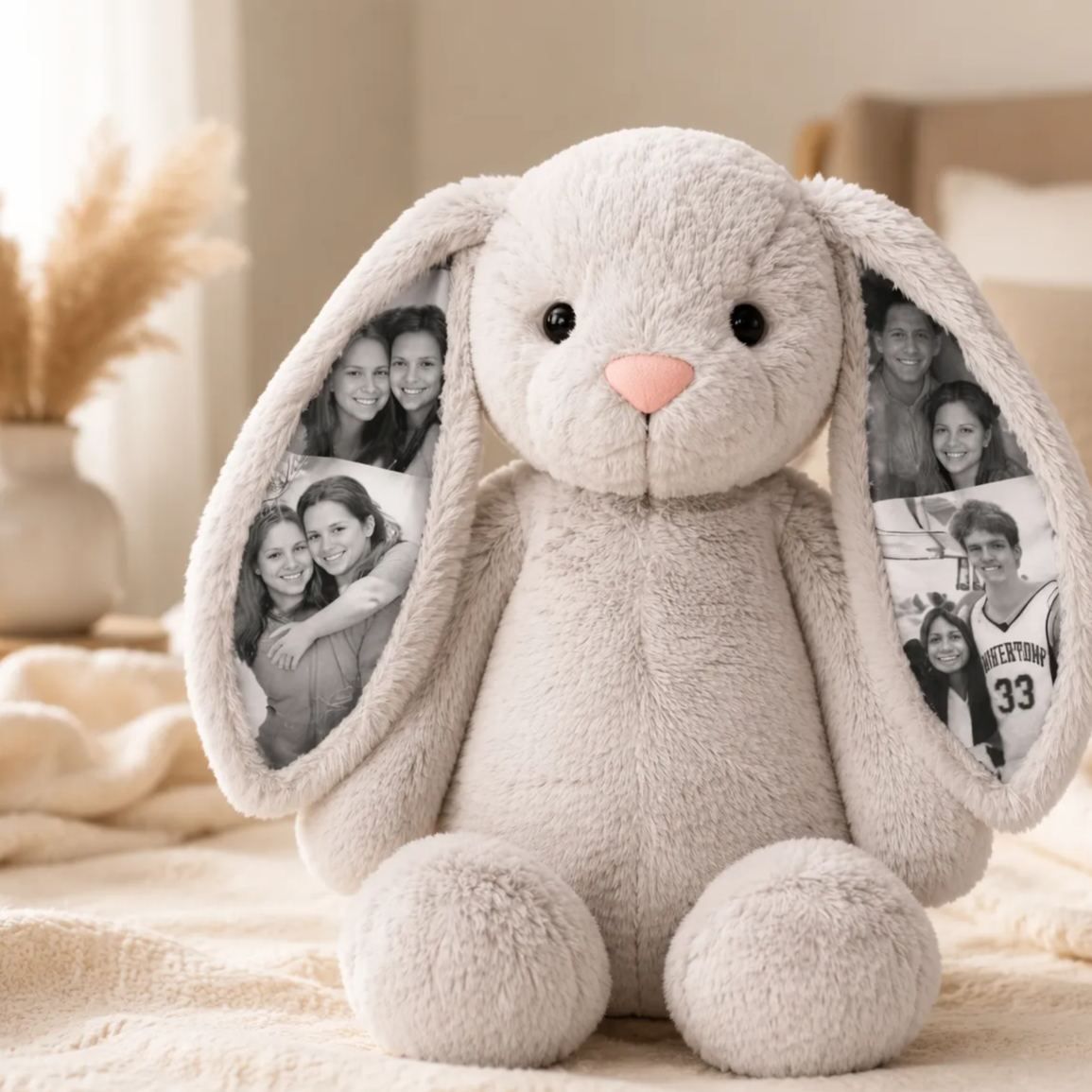 Personalised Hidden Photo Bunny Plush – Unique Family Gift for Mom, Dad & Grandparents