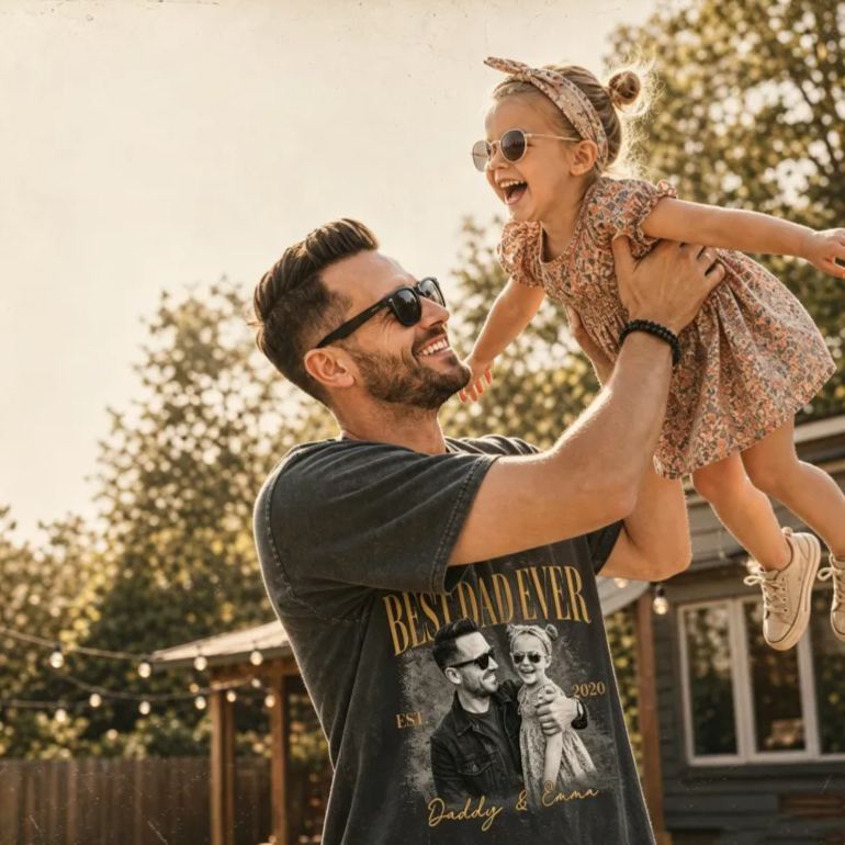 Personalized Dad Vintage Photo Shirt, Custom Fathers Day Shirt With Kids Photo, Best Dad Ever Shirt, New Dad Gift, Fathers Day Gift for Dad