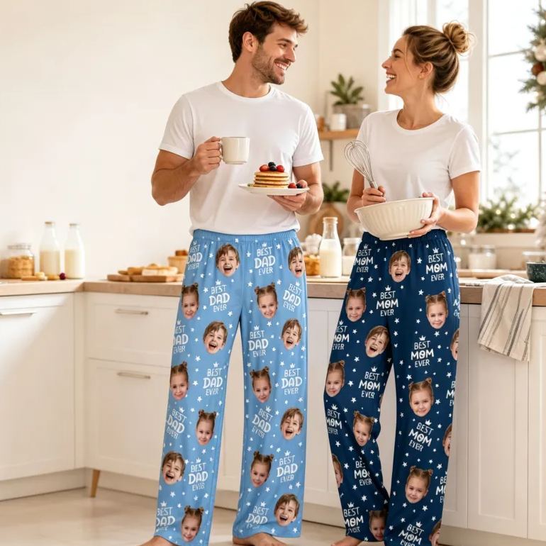 Custom Face Pajama Pants, Photo Gift for Dad Mom Grandparents, BESTDADEVER Pants Shorts