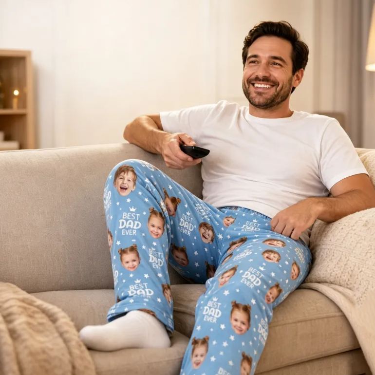 Custom Face Pajama Pants, Photo Gift for Dad Mom Grandparents, BESTDADEVER Pants Shorts