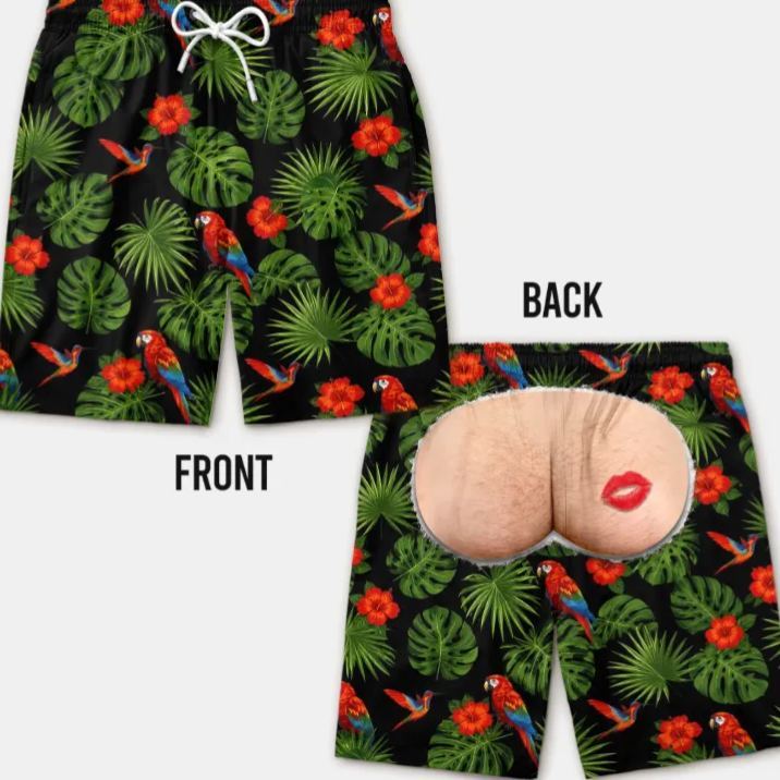 Custom Funny Men Swim Trunks - Personalized Birthday Gifts For Husband, Son, Grandson, Brother, Grandpa, Dad, Yourself - Rear View Approved - MyFaceSocks
