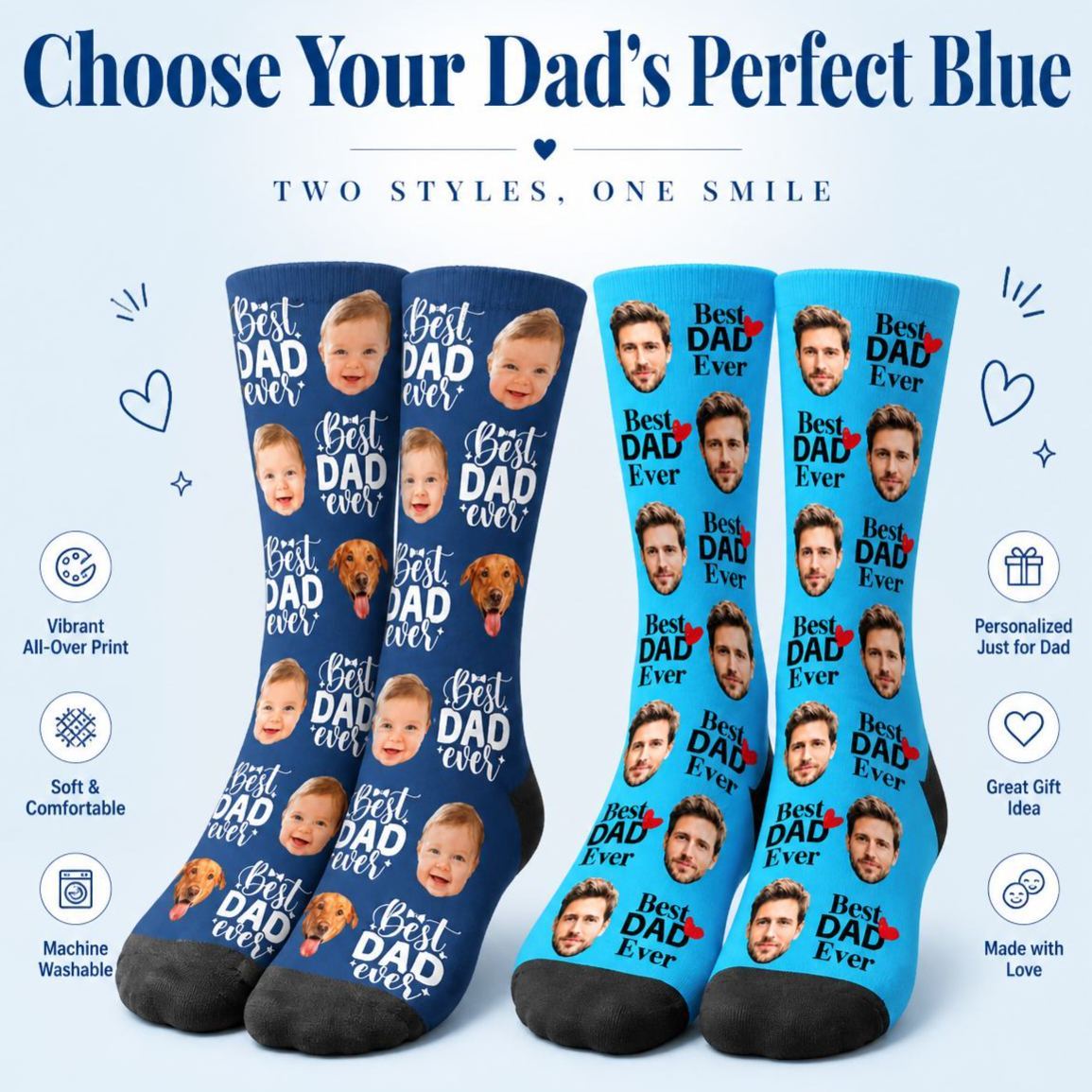 Personalized Photo Socks for Dad, Custom Face Socks, Fathers Birthday Gift