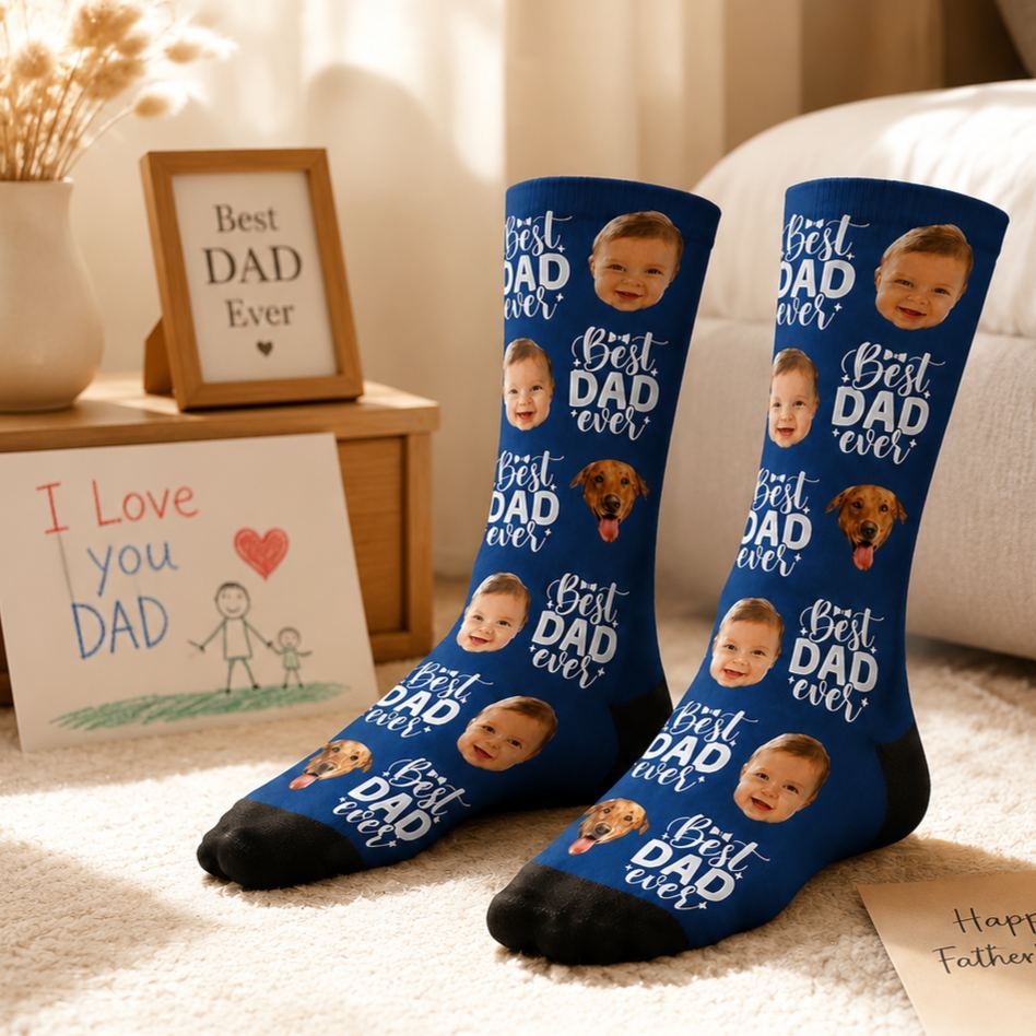 Personalized Photo Socks for Dad, Custom Face Socks, Fathers Birthday Gift