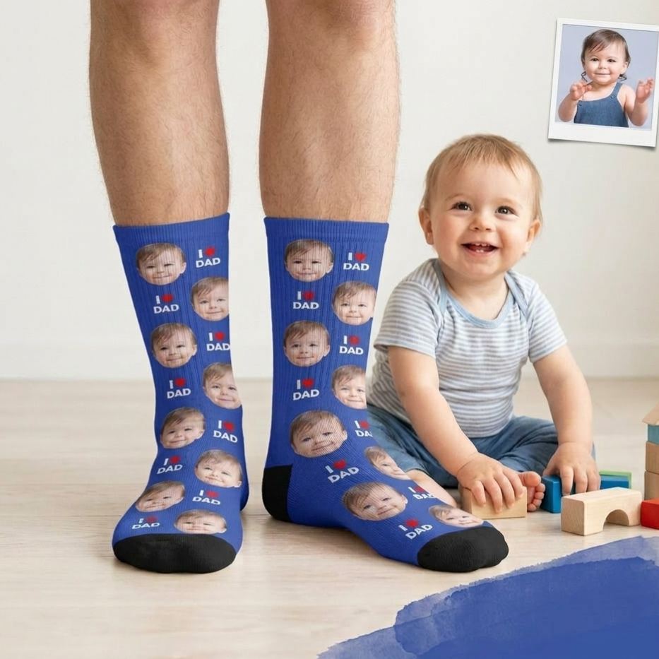 Personalized Dad Socks, Gift For Dad, I Love Dad Socks, Grandpa Gift, Father's Day, Custom Face Socks, Best Dad Ever