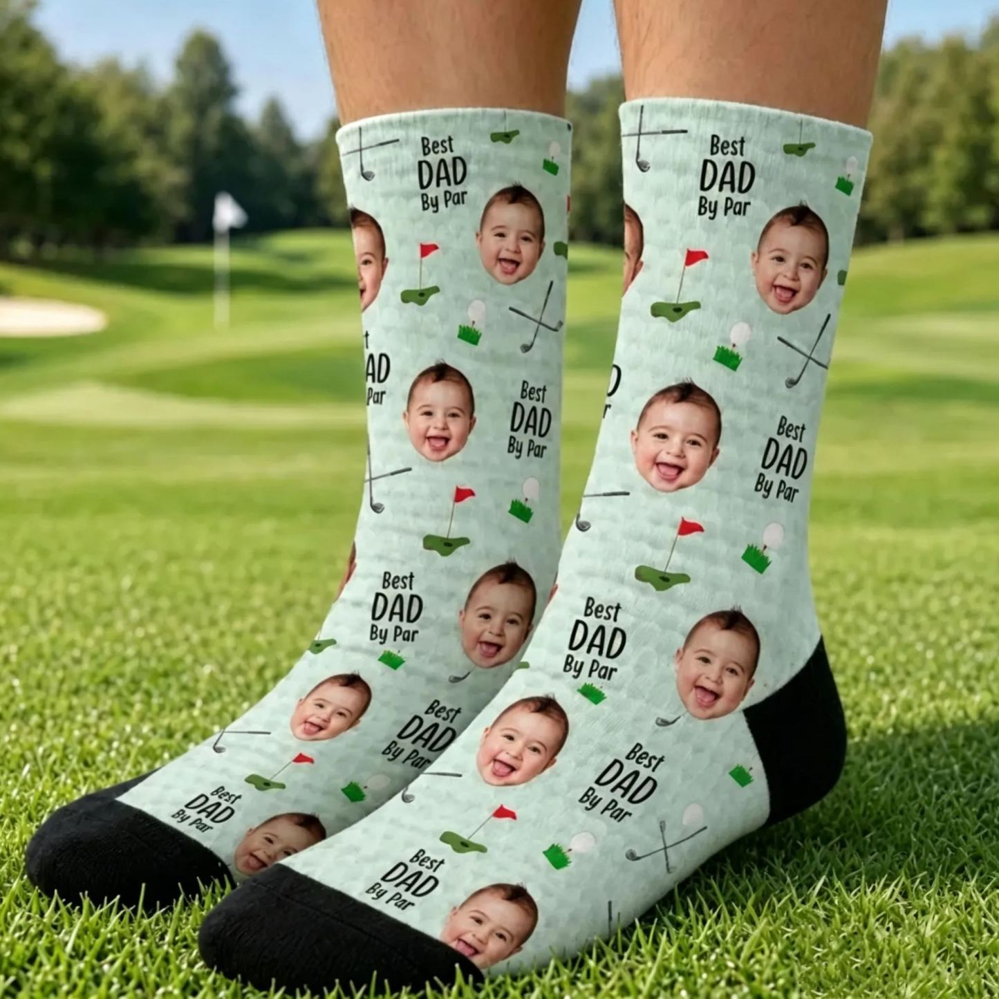 Personalized Golf Socks with Kids Photo, Best Dad By Par Golf Gift, Custom Father’s Day Socks for Dad Grandpa Husband Golfer, Pet Dad Socks