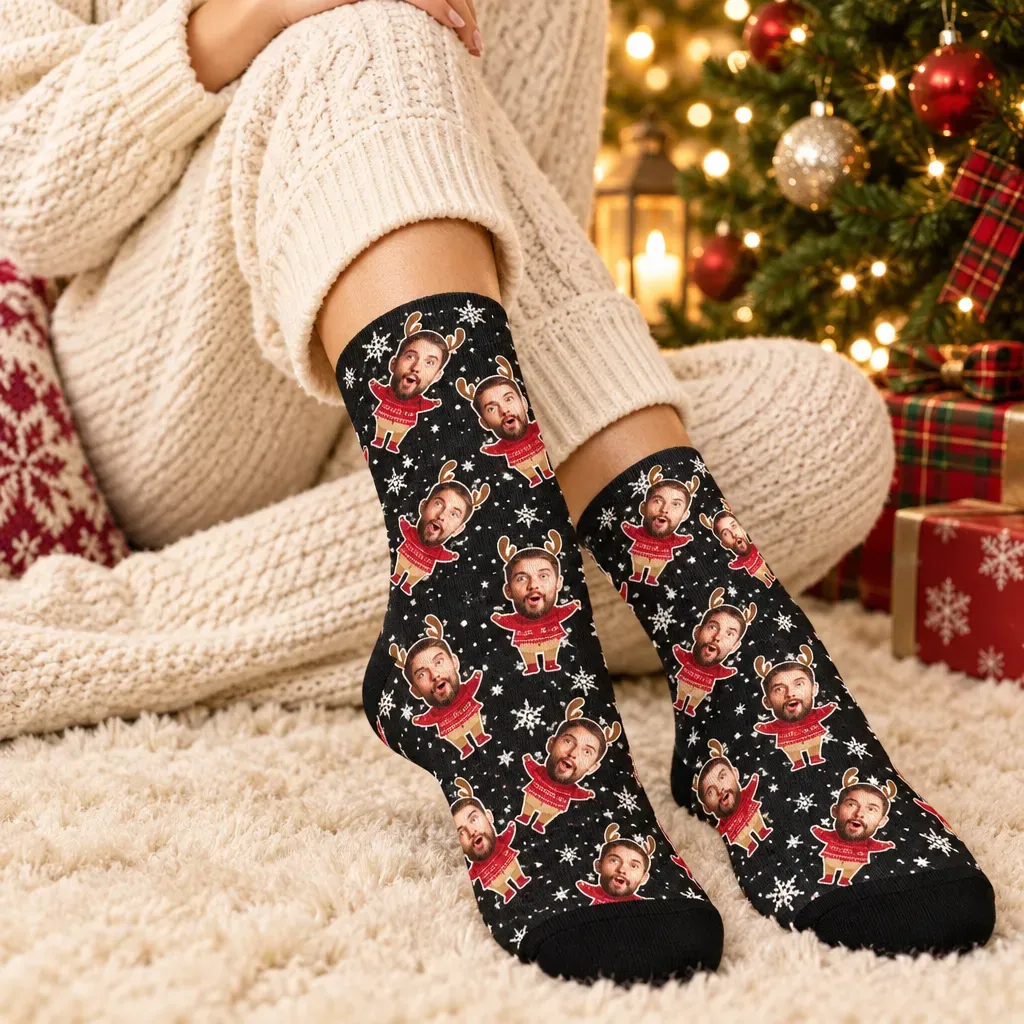 Custom Christmas Socks for Men and Women – Personalized Santa Face Socks Gift for Family, Friends & Holiday Parties - MyFaceSocks