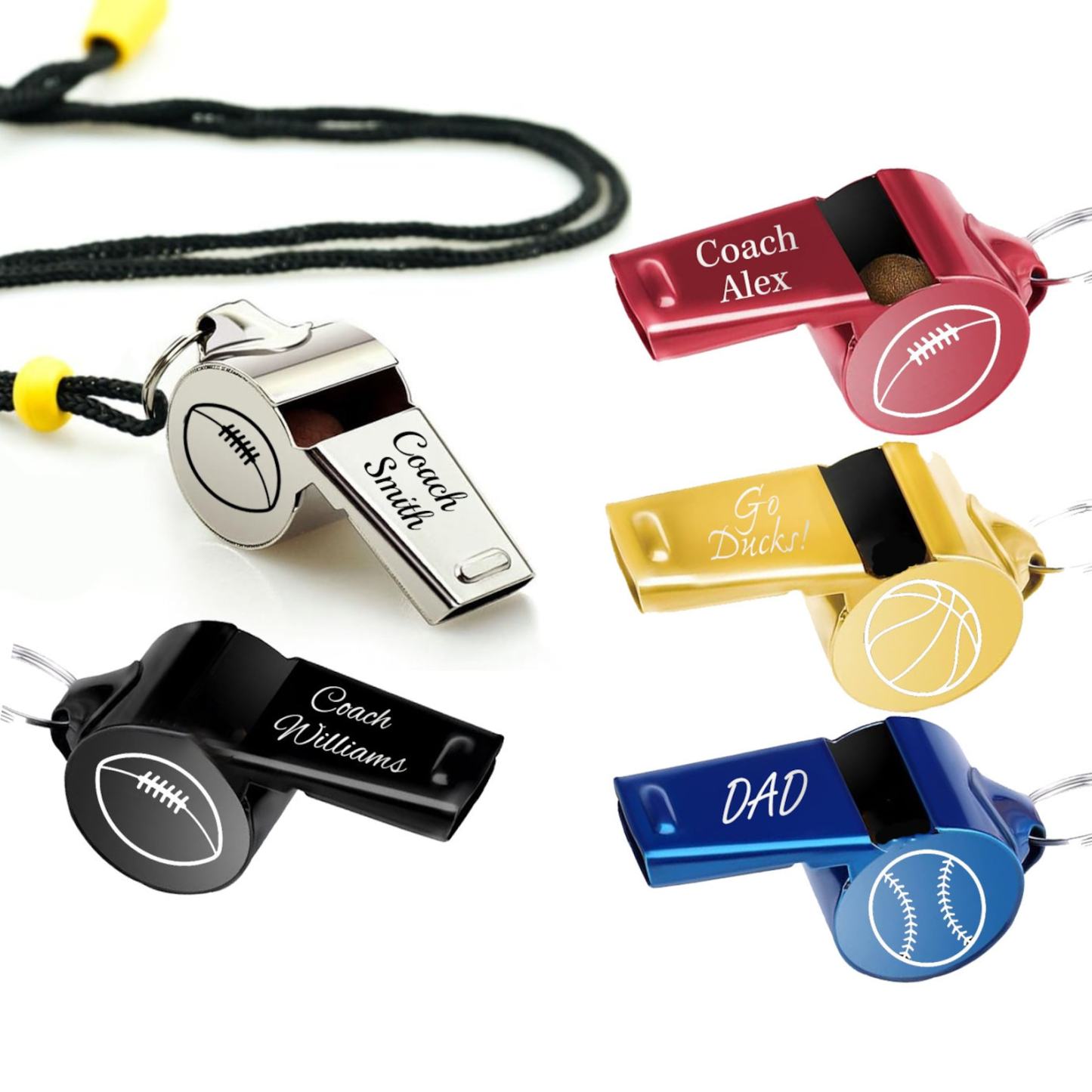 Personalized Coach Gift WHISTLE NECKLACE School Team Football Basketball Hockey Soccer Lacrosse Volleyball Cross Country