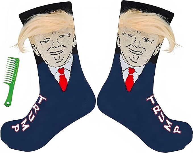 1 Pair Funny Trump Unisex Socks Novelty President 2024 Stylish Trump Hair Socks Trump Merchandise Gift
