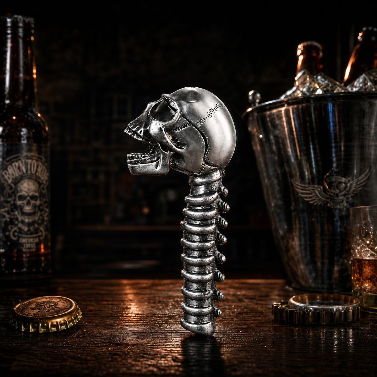 Skull Bottle Opener for Halloween Gifts – Heavy Duty Alloy Beer Bottle Opener with Spine Design, Perfect for Men, Party Decor & Bar Accessories - MyFaceSocks