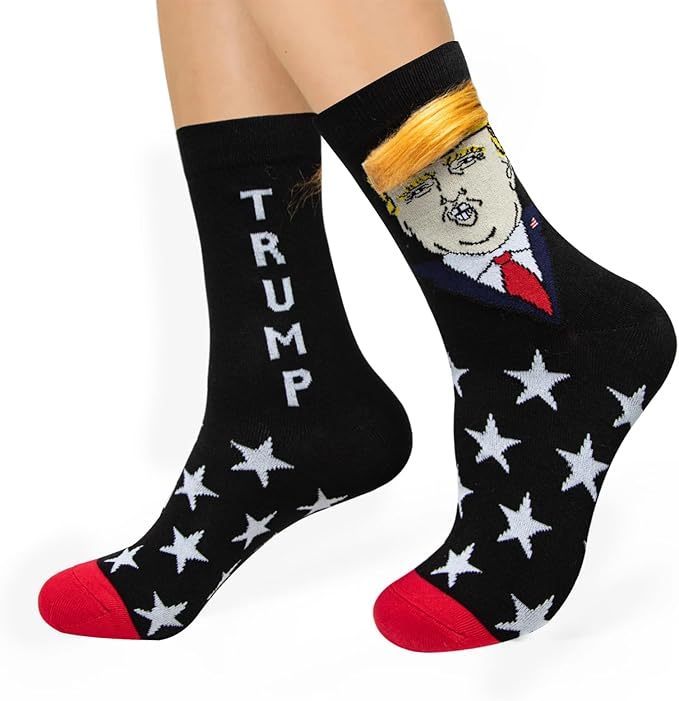 1 Pair Funny Trump Unisex Socks Novelty President 2024 Stylish Trump Hair Socks Trump Merchandise Gift