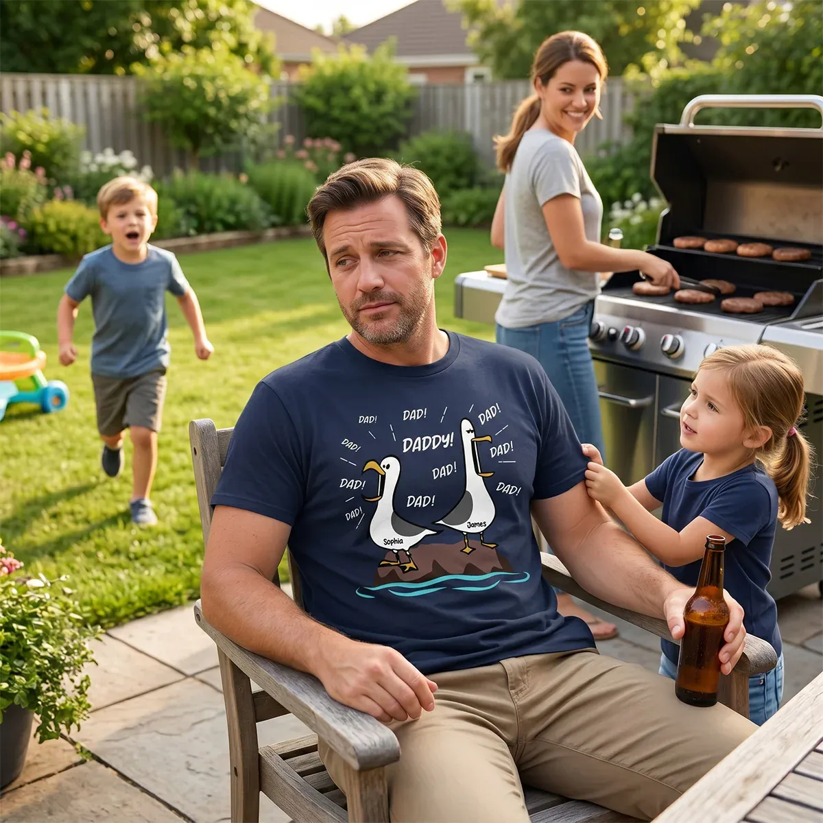 Seagull Dad! Dad! Dad! Custom Kid Name - Personalized Shirt - Funny Father's Day Gift For Dad, Husband - MyFaceSocks