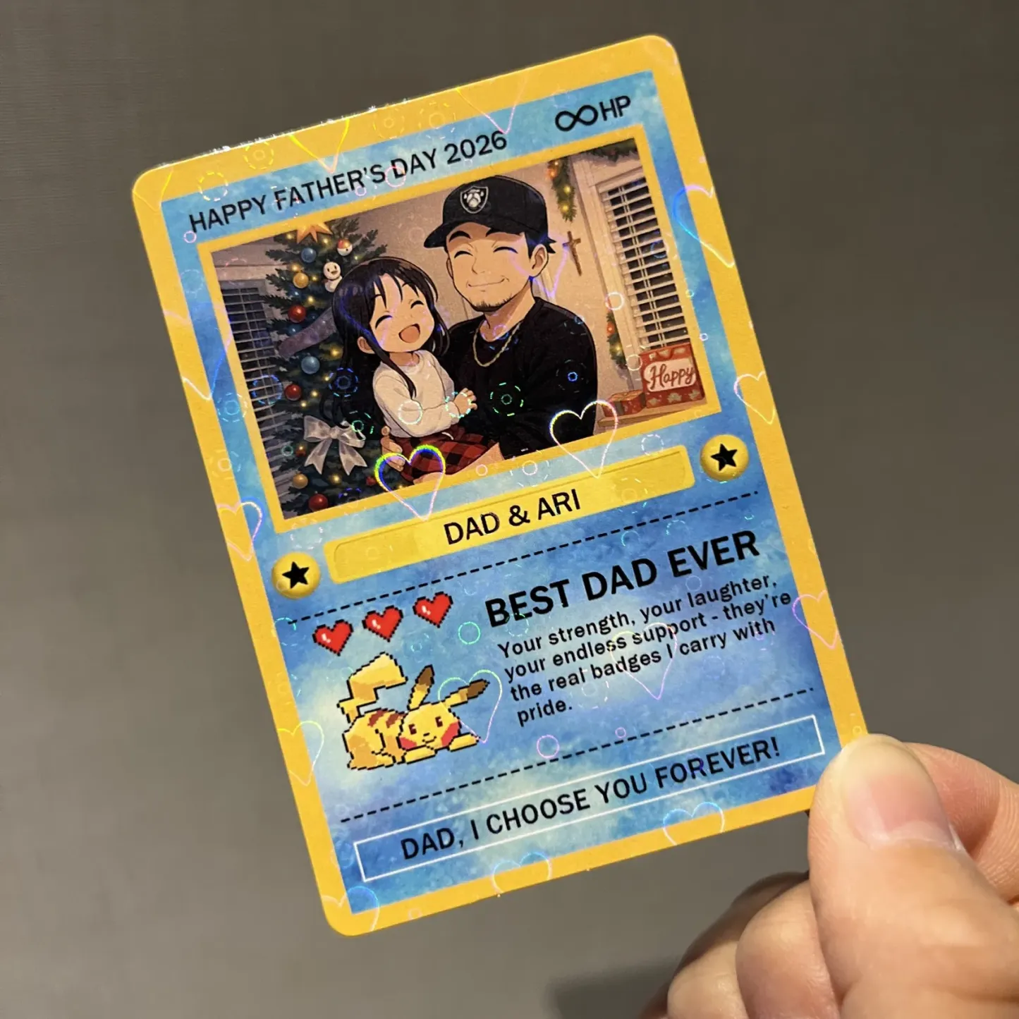 Personalised Father's Day Card - Custom Dad Trading Card with Photo & Names - "Best Dad Ever" Unique Gift for Dad, Grandpa, Husband - Poke Style Collectible Plaque for Father's Day 2026 - MyFaceSocks