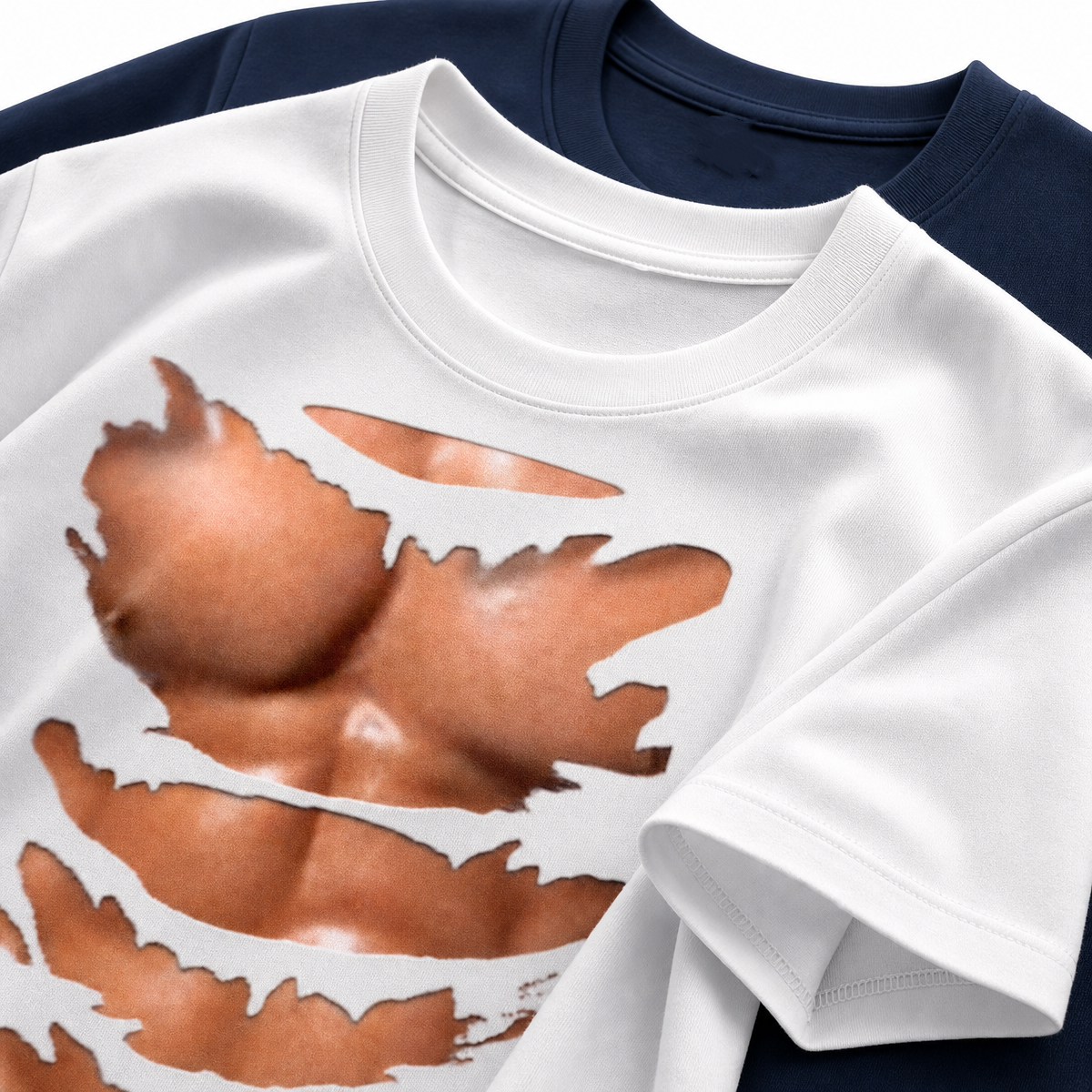Ripped Chest T-Shirt for Men – Funny Fake Muscles Tee, Halloween Costume or Gift for Gym Lovers - MyFaceSocks
