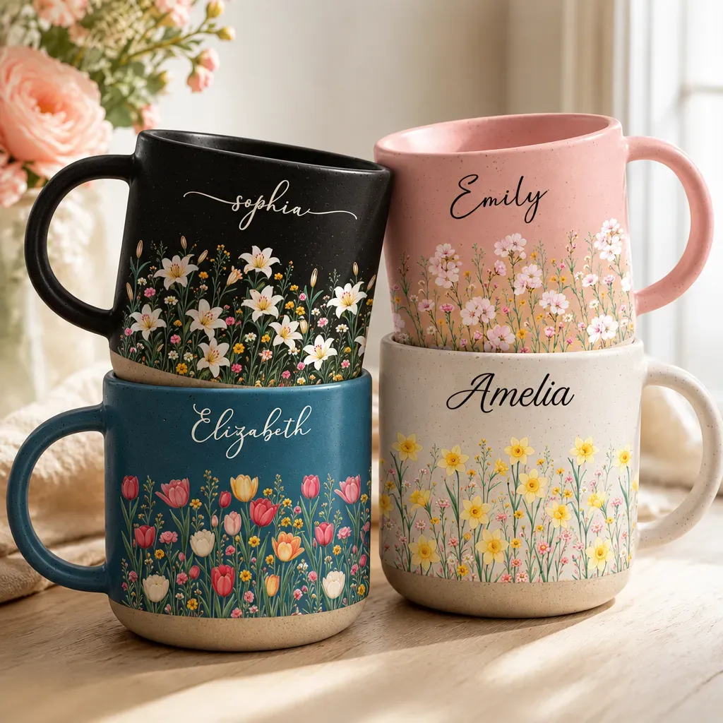 Birth Month Flower Personalized Mug – Custom Ceramic Coffee Cup, Monthly Birth Flower Gift for Her, Mom, Wife & Friends - MyFaceSocks