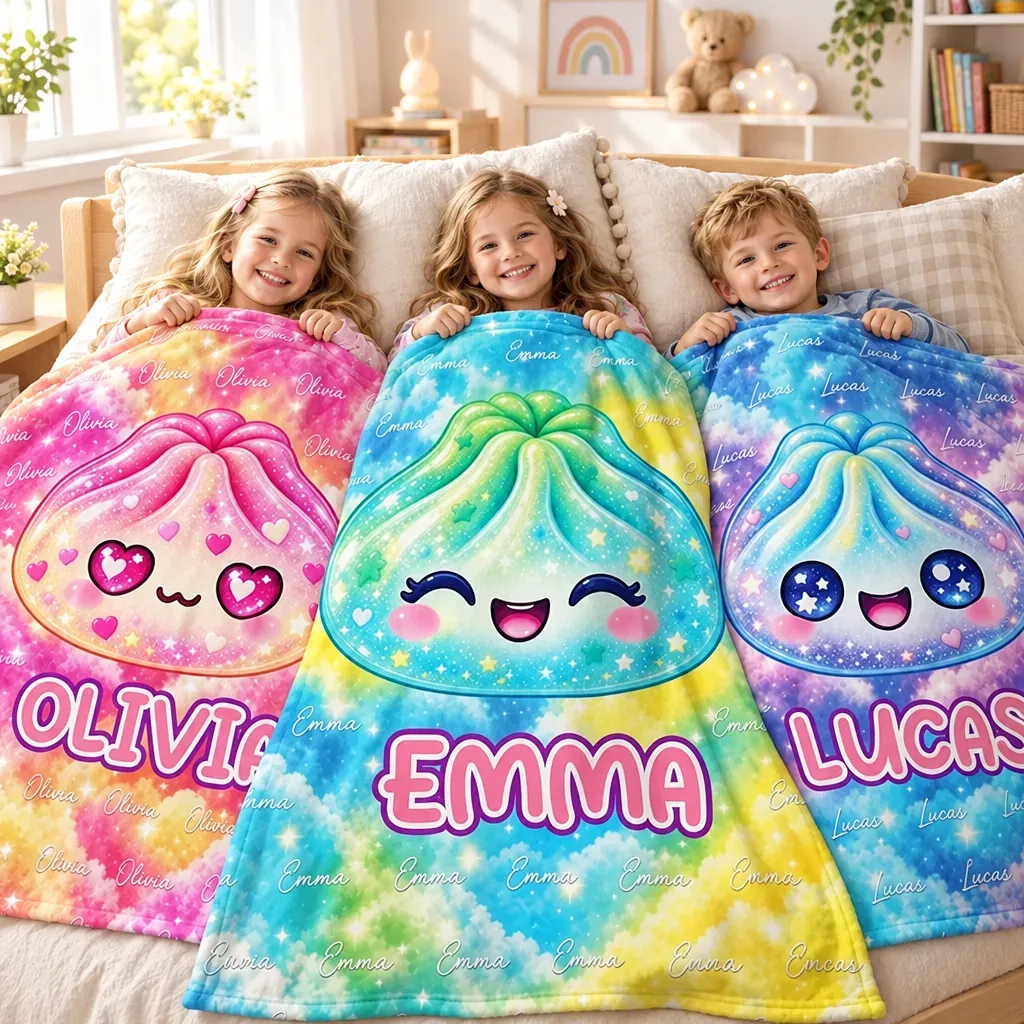 Names Dumpling Fleece Blanket - Personalized Kids Gifts Birthday Christmas Gift with Name & Cute Design - MyFaceSocks
