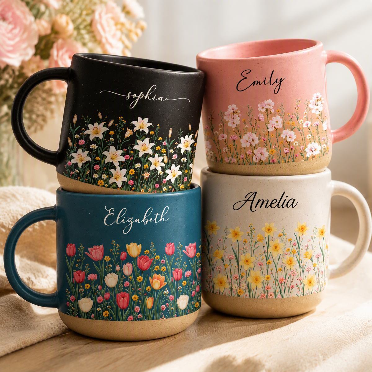 Birth Month Flower Personalized Mug – Custom Ceramic Coffee Cup, Monthly Birth Flower Gift for Her, Mom, Wife & Friends - MyFaceSocks