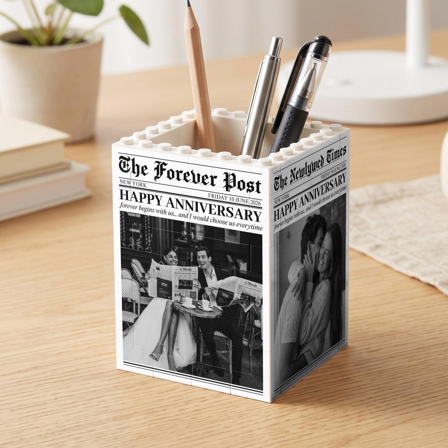 The Forever Post - Love Newspaper Custom Couples Photo, Special Date - Personalized Pen Holder - MyFaceSocks