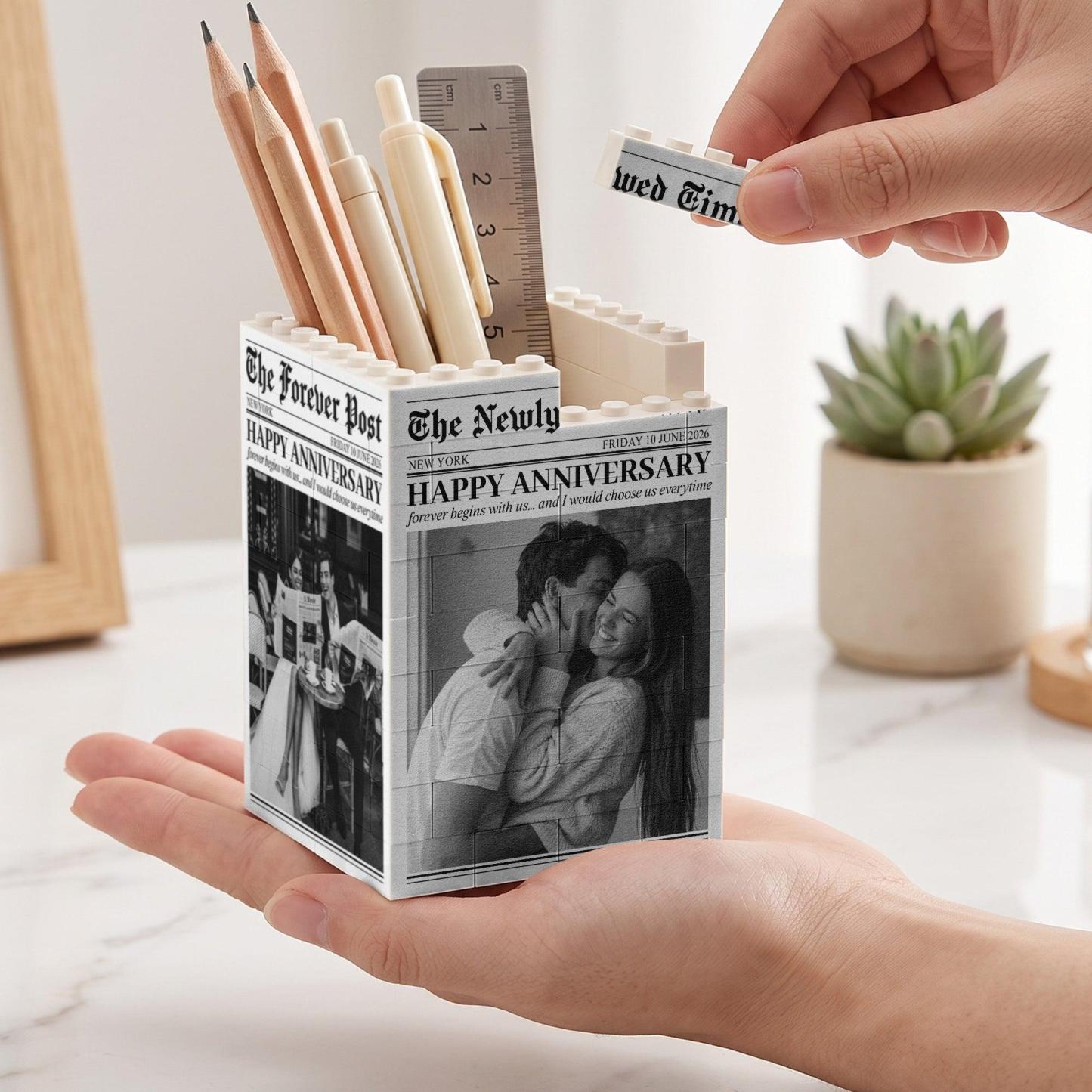 The Forever Post - Love Newspaper Custom Couples Photo, Special Date - Personalized Pen Holder - MyFaceSocks