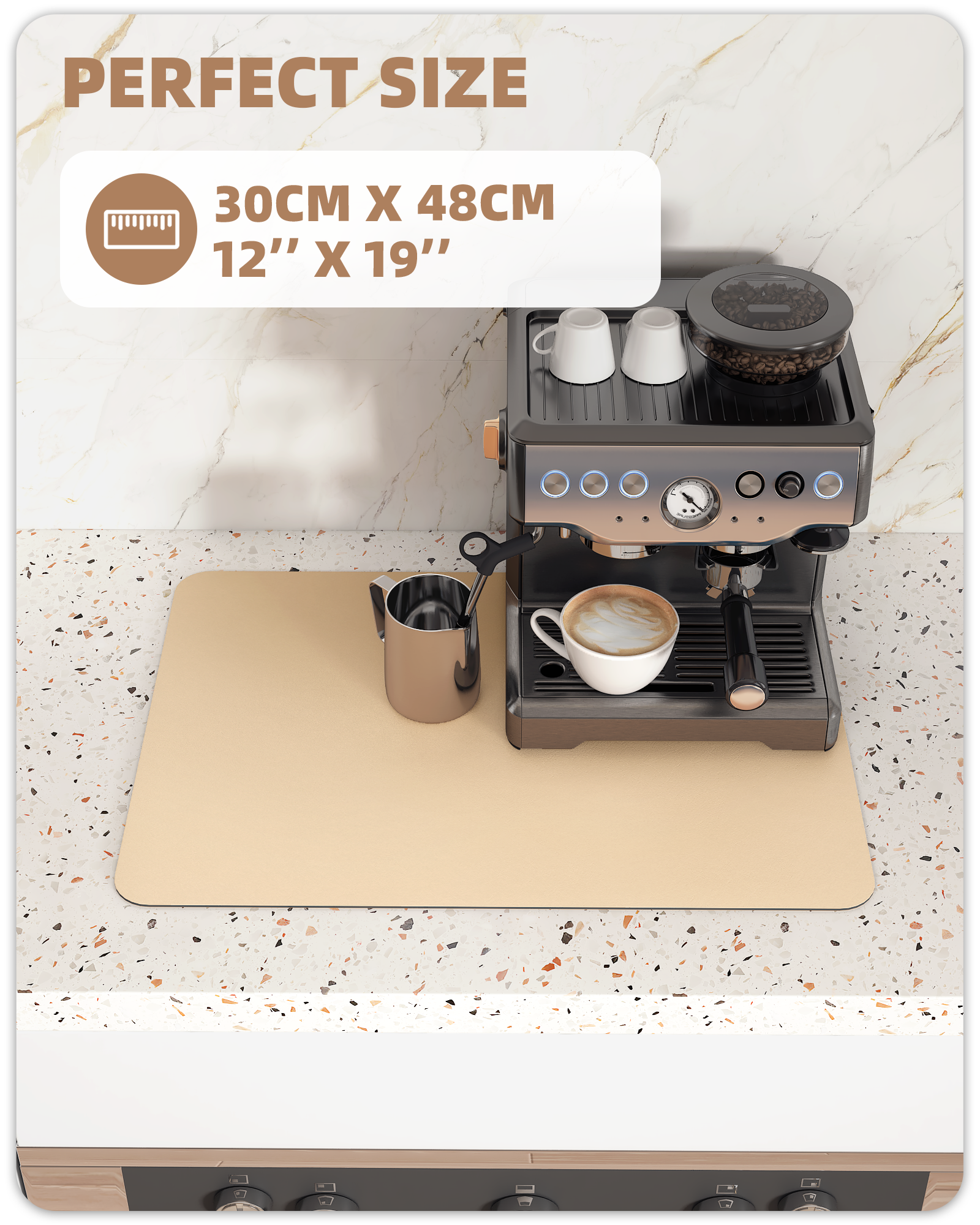 PABUBE Dish Drying Mats for Kitchen, Coffee Mat Super Absorbent Easy clean Dish Mat, Coffee Bar Accessories Fit Under Coffee Maker, 12"X19" Khaki