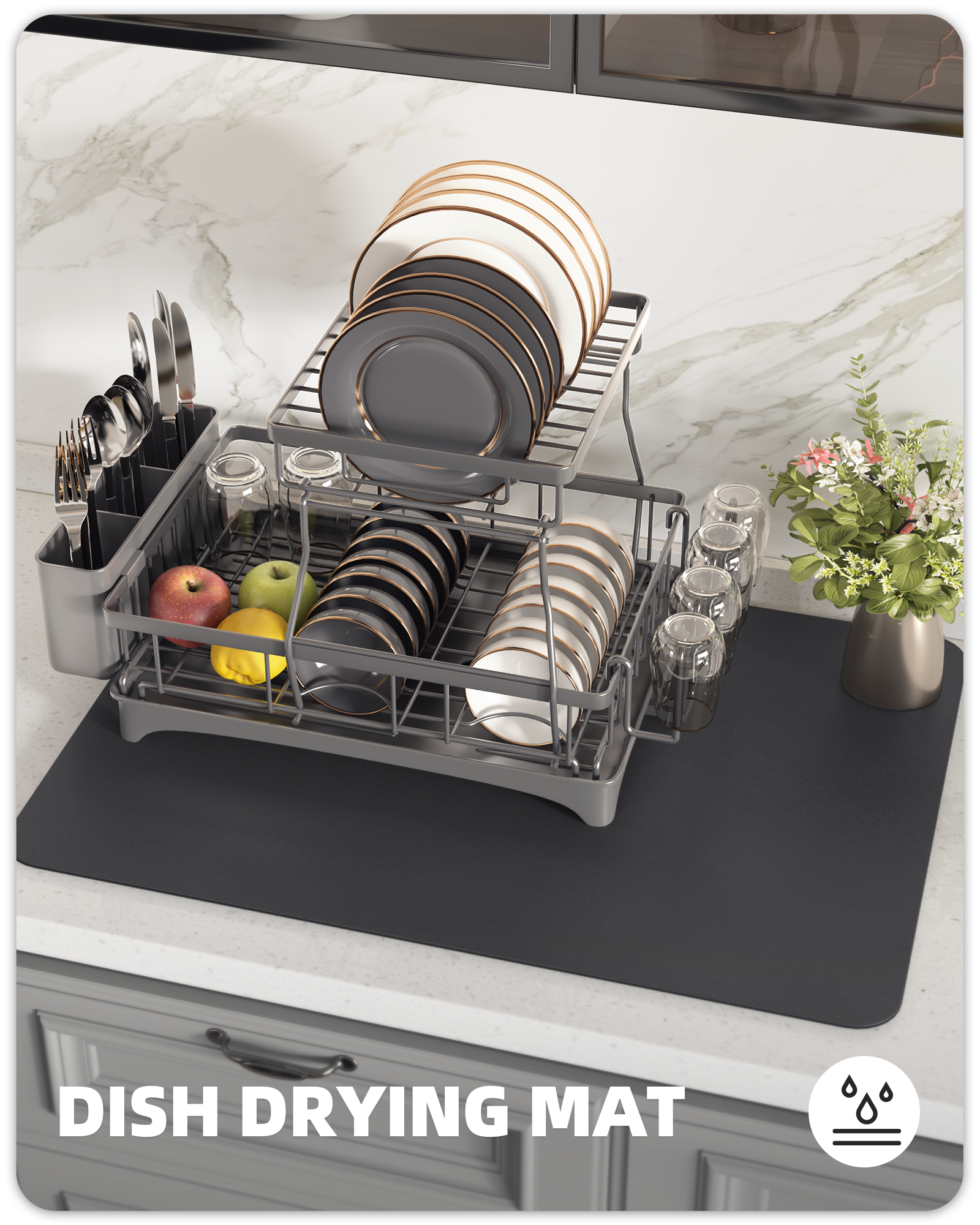 PABUBE Dish Drying Mats for Kitchen, Coffee Mat Super Absorbent Easy clean Dish Mat, Coffee Bar Accessories Fit Under Coffee Maker, 12"X19" Khaki