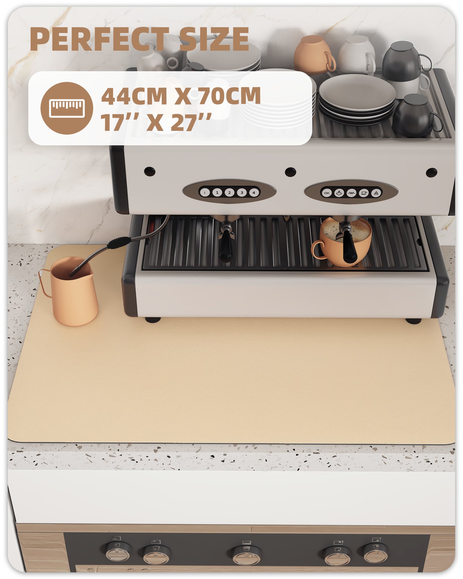 PABUBE Dish Drying Mats for Kitchen, Coffee Mat Super Absorbent Easy clean Dish Mat, Coffee Bar Accessories Fit Under Coffee Maker, 12"X19" Khaki