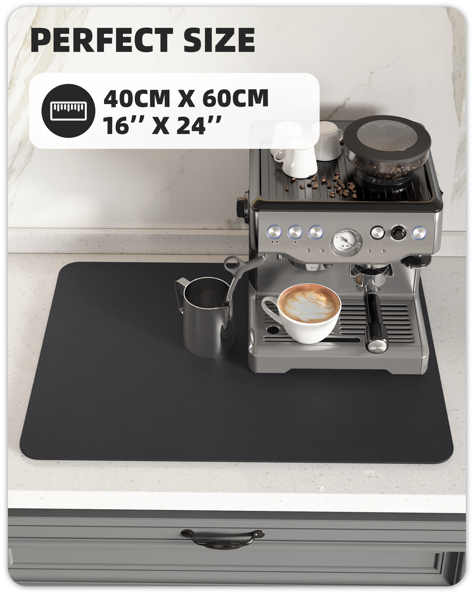 PABUBE Dish Drying Mats for Kitchen, Coffee Mat Super Absorbent Easy clean Dish Mat, Coffee Bar Accessories Fit Under Coffee Maker, 12"X19" Khaki