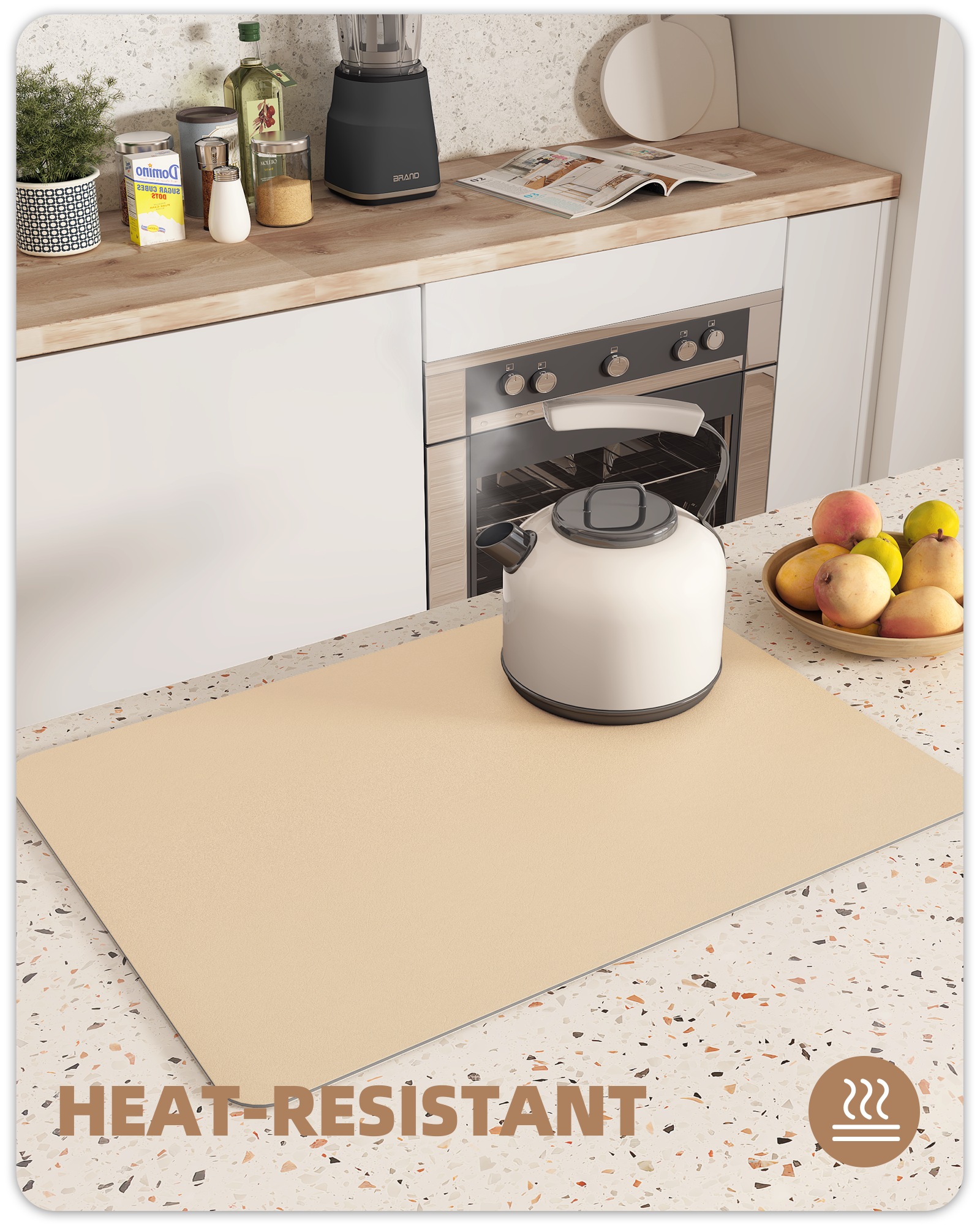 PABUBE Dish Drying Mats for Kitchen, Coffee Mat Super Absorbent Easy clean Dish Mat, Coffee Bar Accessories Fit Under Coffee Maker, 12"X19" Khaki