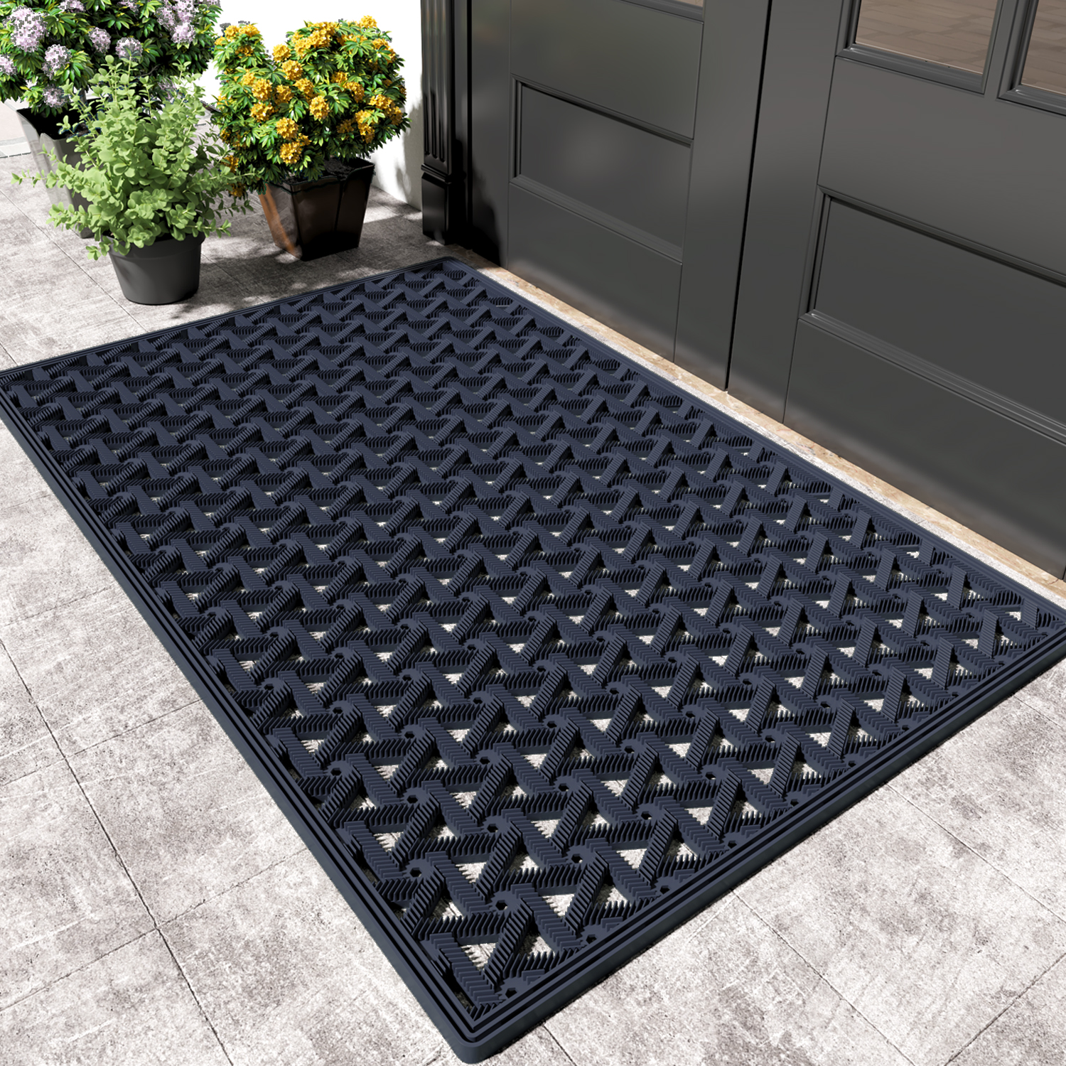 PABUBE Outdoor Doormat , Waterproof and Heavy Duty Doormat for Outside, Low Pile Dirt Trapper Rubber Outdoor Mat and Non-Slip Welcome Mat for Front Doors