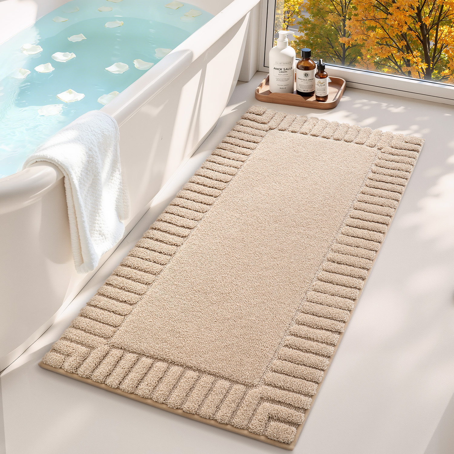 PABUBE Bathroom Rugs, Absorbent Bath Mats Rugs for Bathroom Floor Non Slip Non Skid, Soft Shag Microfiber Machine Washable Shower Bath Mat for Bathroom Decor