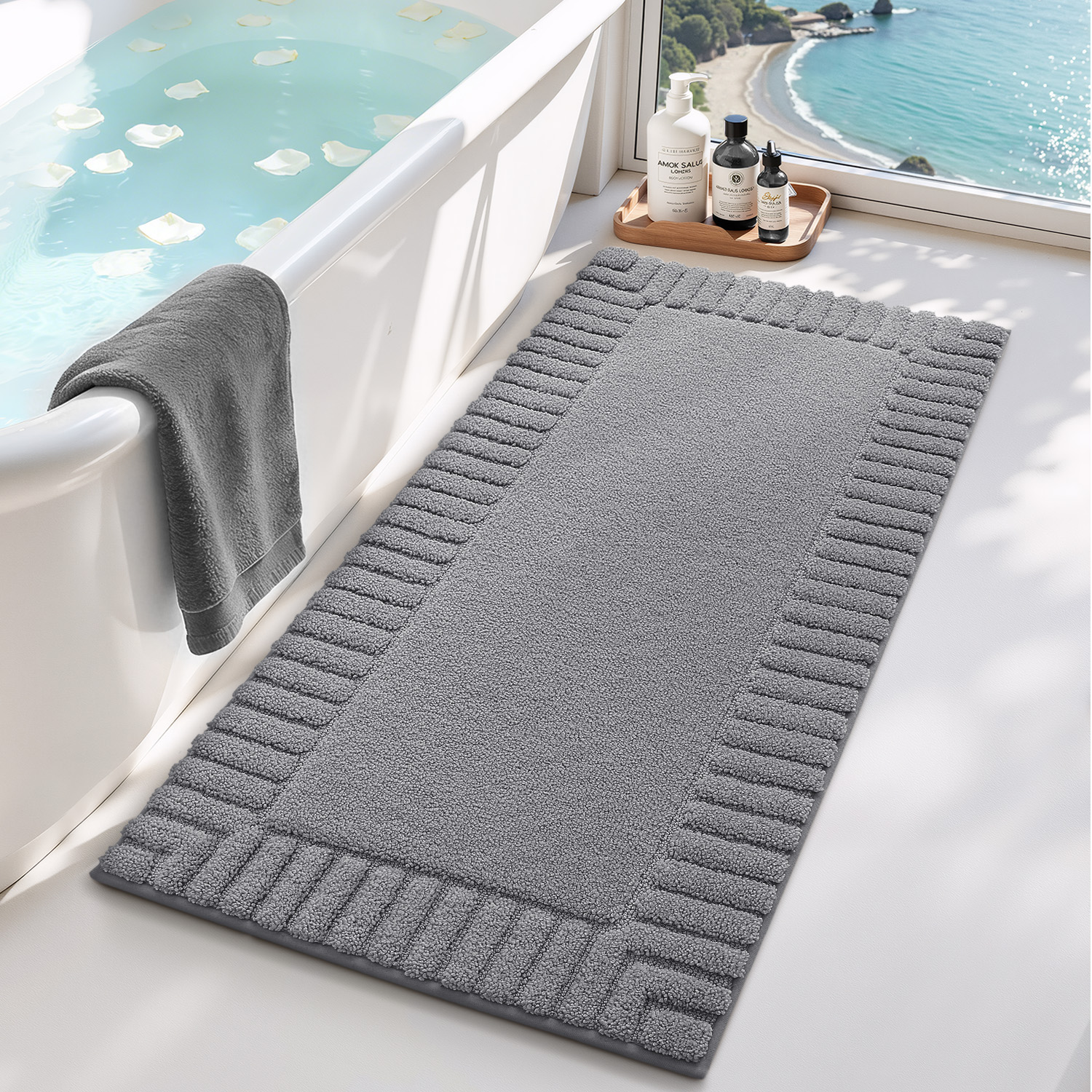 PABUBE Bathroom Rugs, Absorbent Bath Mats Rugs for Bathroom Floor Non Slip Non Skid, Soft Shag Microfiber Machine Washable Shower Bath Mat for Bathroom Decor