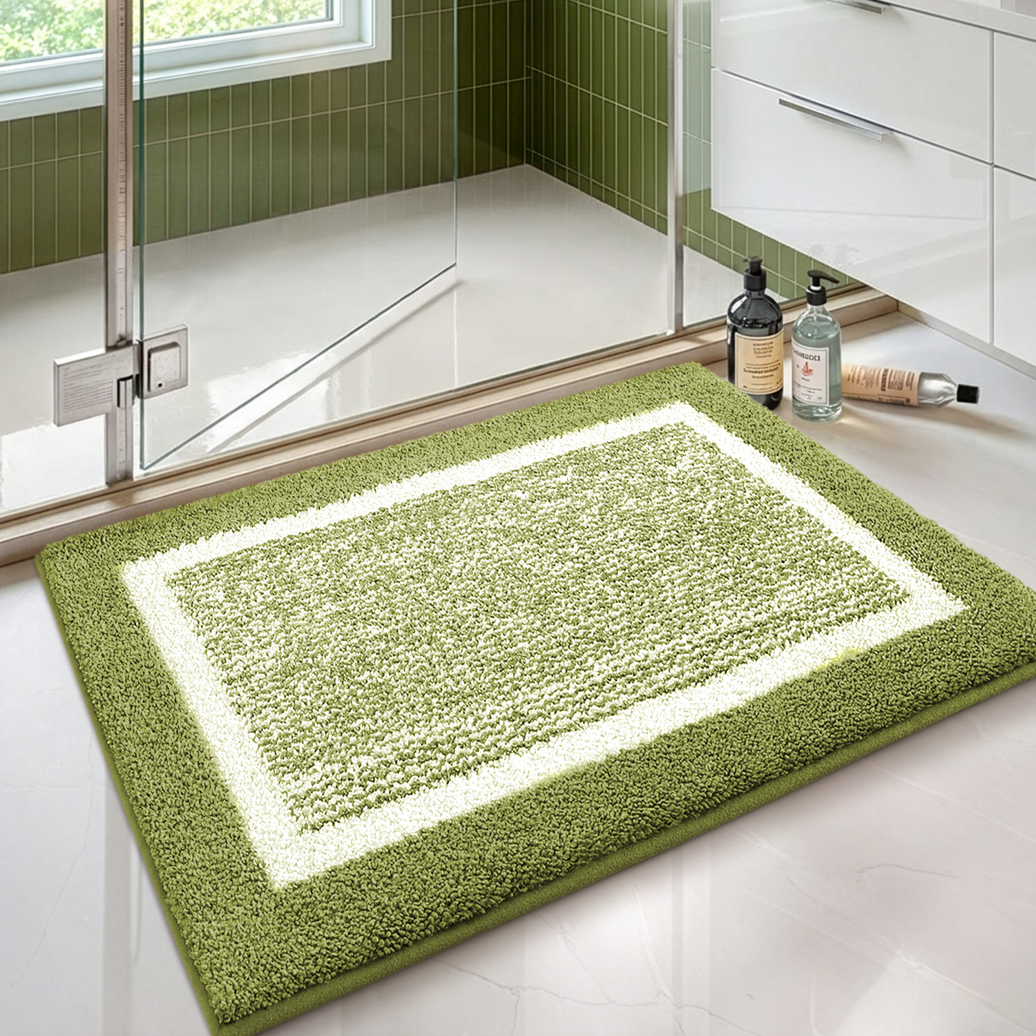 PABUBE Bathroom Rug, Soft Absorbent Bathroom Mat and Bath Mat, Premium Microfiber Shag Bath Rug Machine Washable