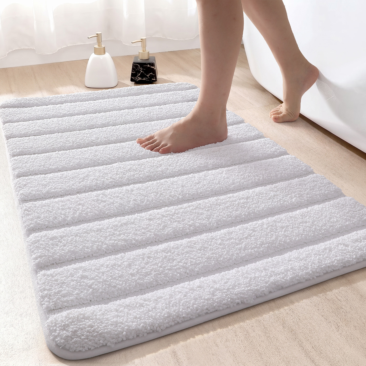 OEAKAY Bath Mat Bathroom Rug Absorbent Non-Slip Washable Shower Floor Mats Small Carpet 16"x24",Turquoise Teal and White