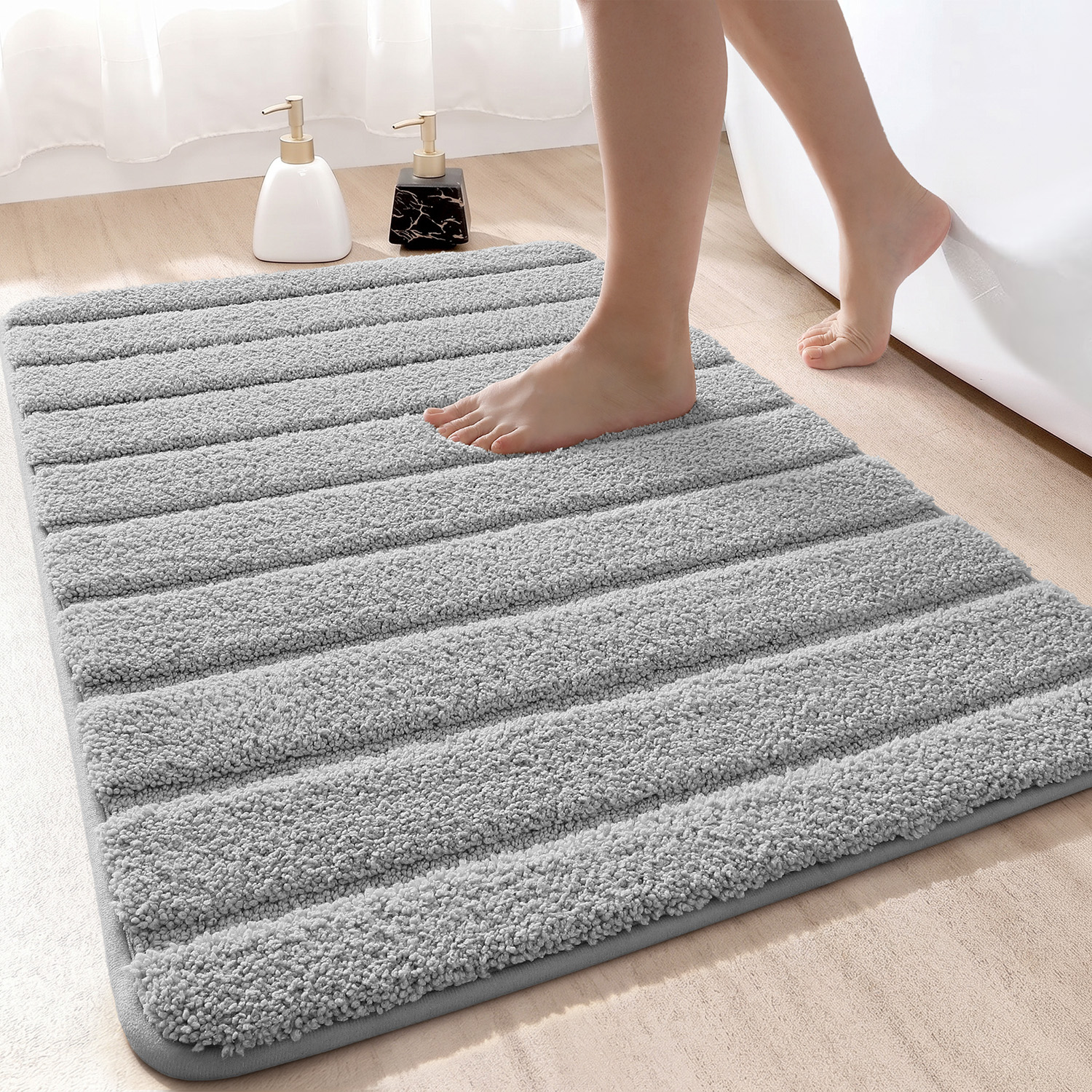 OEAKAY Bath Mat Bathroom Rug Absorbent Non-Slip Washable Shower Floor Mats Small Carpet 16"x24",Turquoise Teal and White
