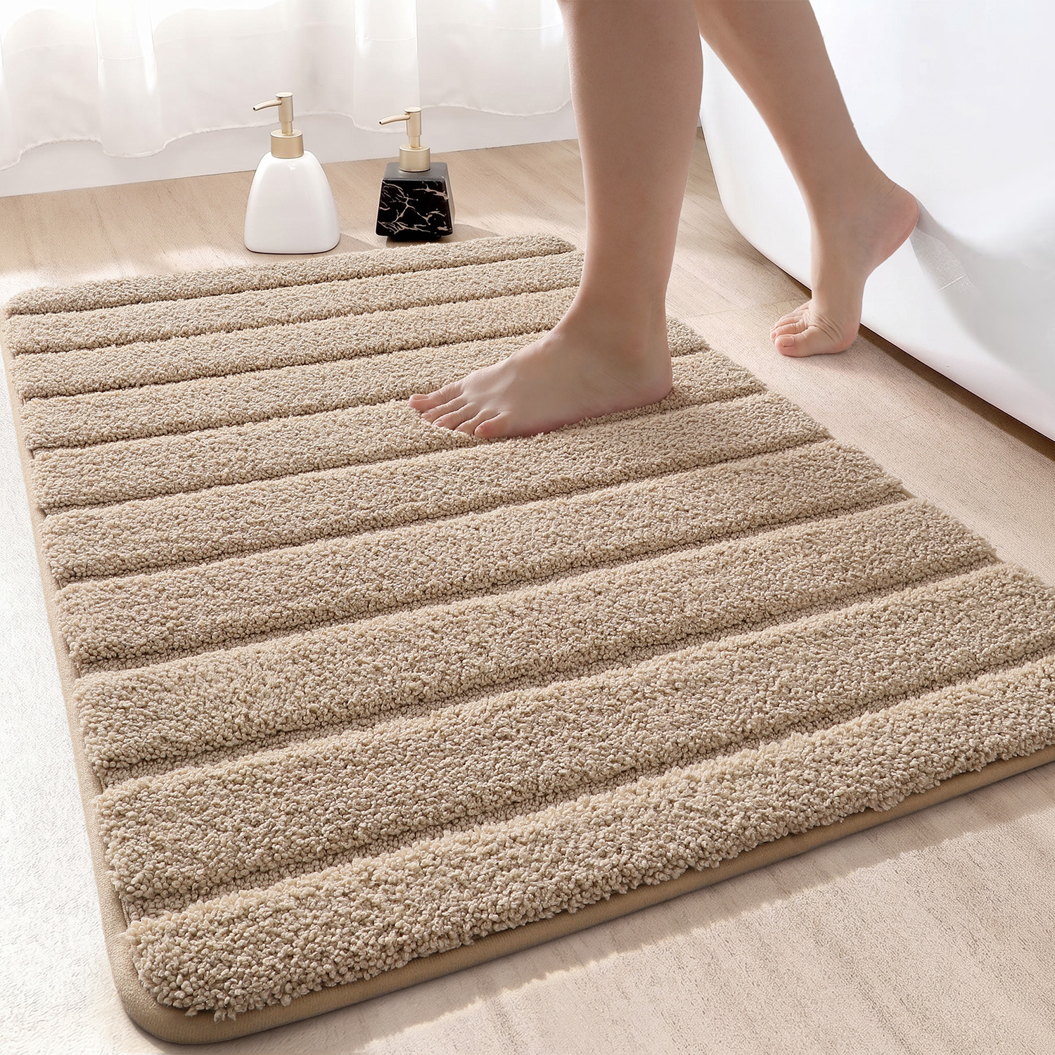 OEAKAY Bath Mat Bathroom Rug Absorbent Non-Slip Washable Shower Floor Mats Small Carpet 16"x24",Turquoise Teal and White