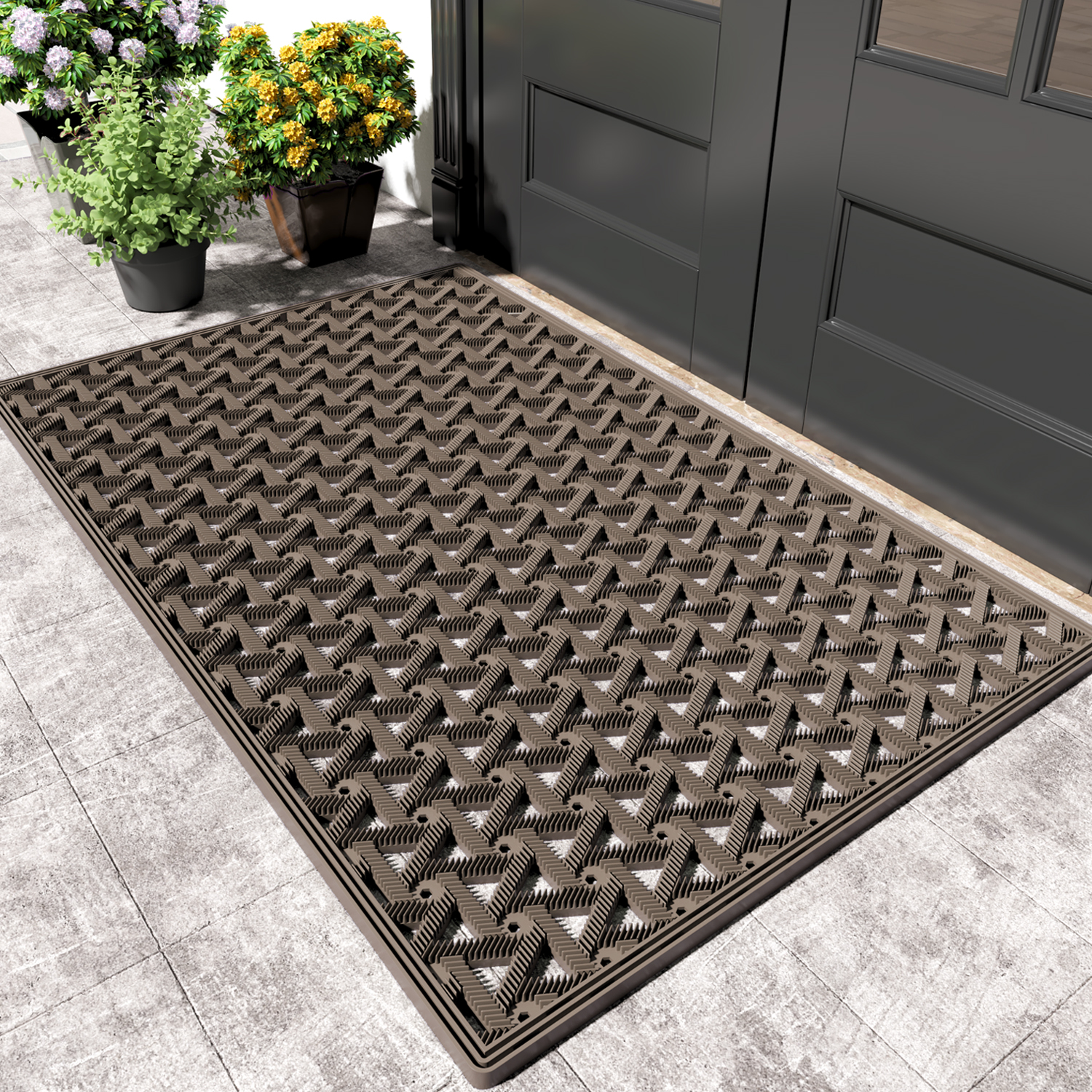 PABUBE Outdoor Doormat , Waterproof and Heavy Duty Doormat for Outside, Low Pile Dirt Trapper Rubber Outdoor Mat and Non-Slip Welcome Mat for Front Doors