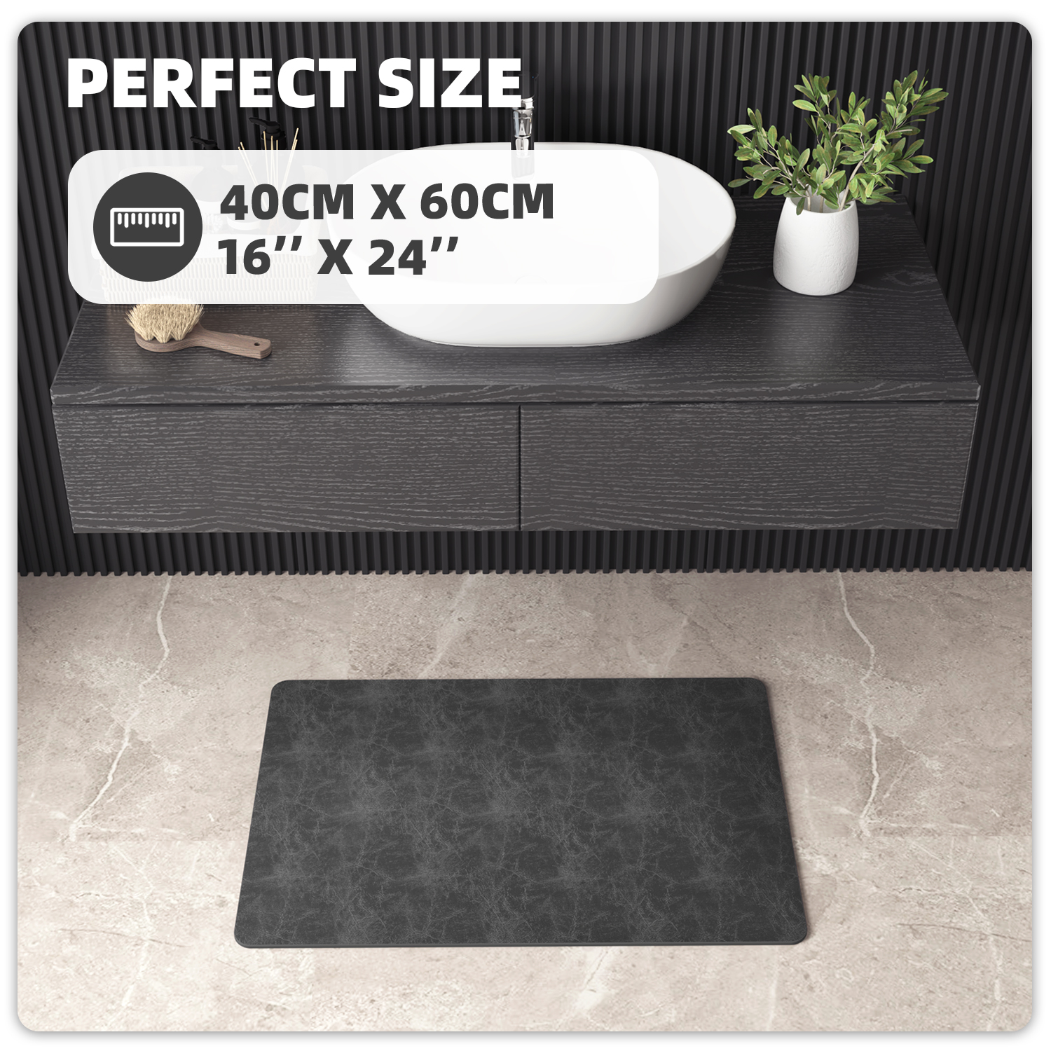 PABUBE Quick Dry Bath Mat, Non Slips Bathroom Rug Ultra Thin, Super Absorbent Shower Floor Mat Fast Drying, Easy Clean Bath Mat for Bathroom, Tub