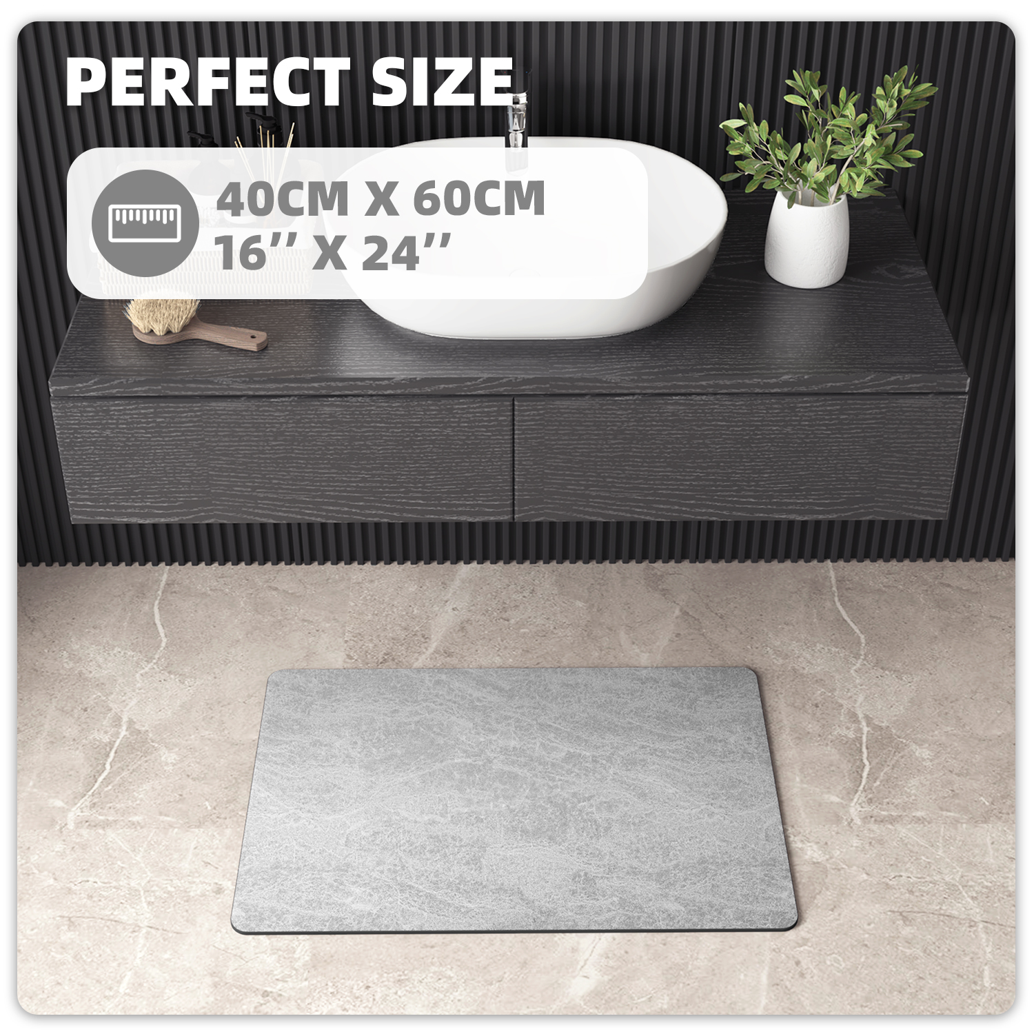 PABUBE Quick Dry Bath Mat, Non Slips Bathroom Rug Ultra Thin, Super Absorbent Shower Floor Mat Fast Drying, Easy Clean Bath Mat for Bathroom, Tub