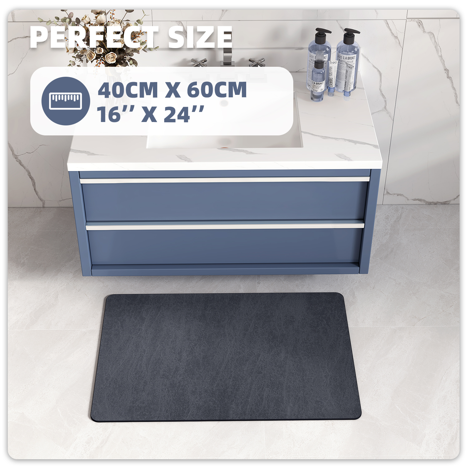 PABUBE Quick Dry Bath Mat, Non Slips Bathroom Rug Ultra Thin, Super Absorbent Shower Floor Mat Fast Drying, Easy Clean Bath Mat for Bathroom, Tub