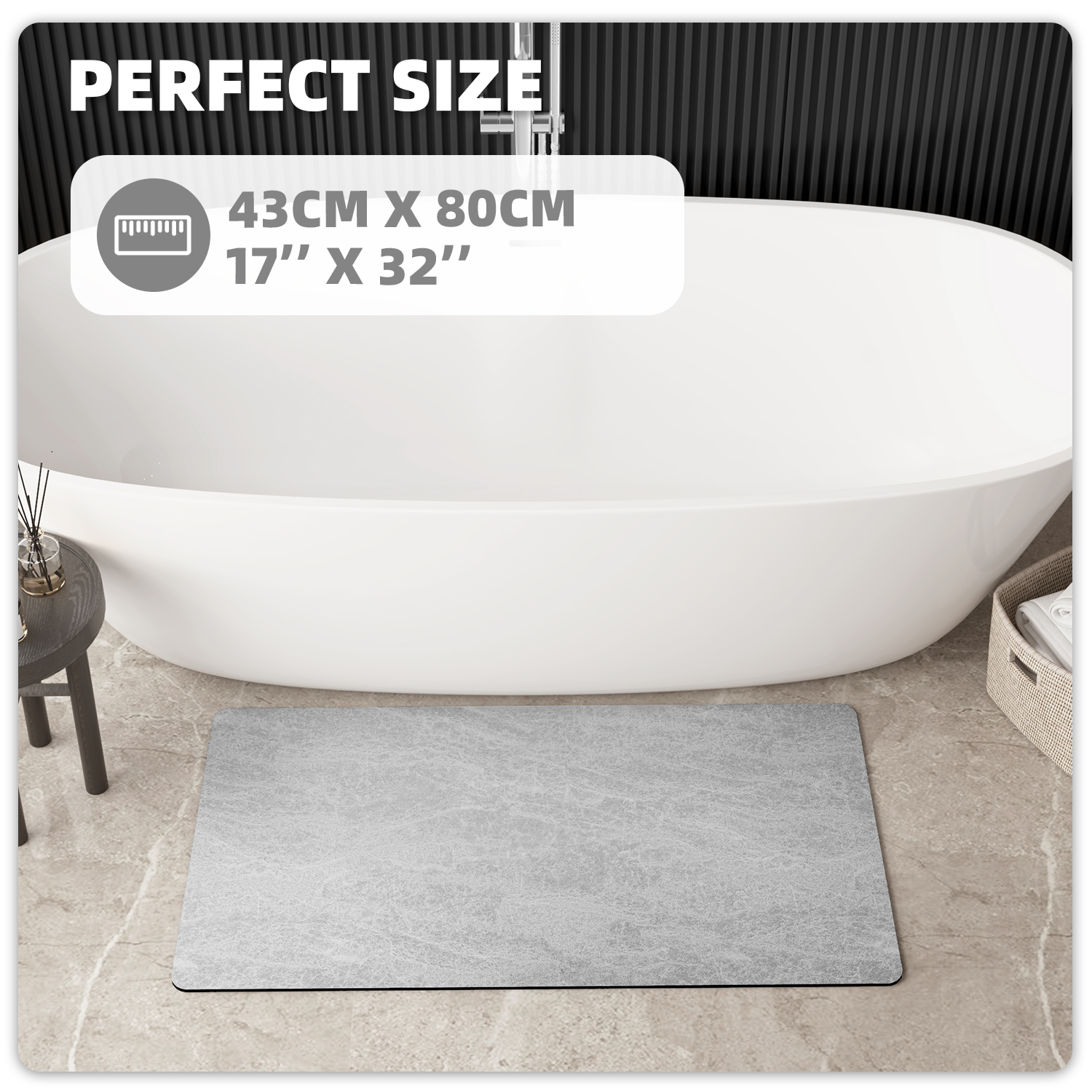 PABUBE Quick Dry Bath Mat, Non Slips Bathroom Rug Ultra Thin, Super Absorbent Shower Floor Mat Fast Drying, Easy Clean Bath Mat for Bathroom, Tub