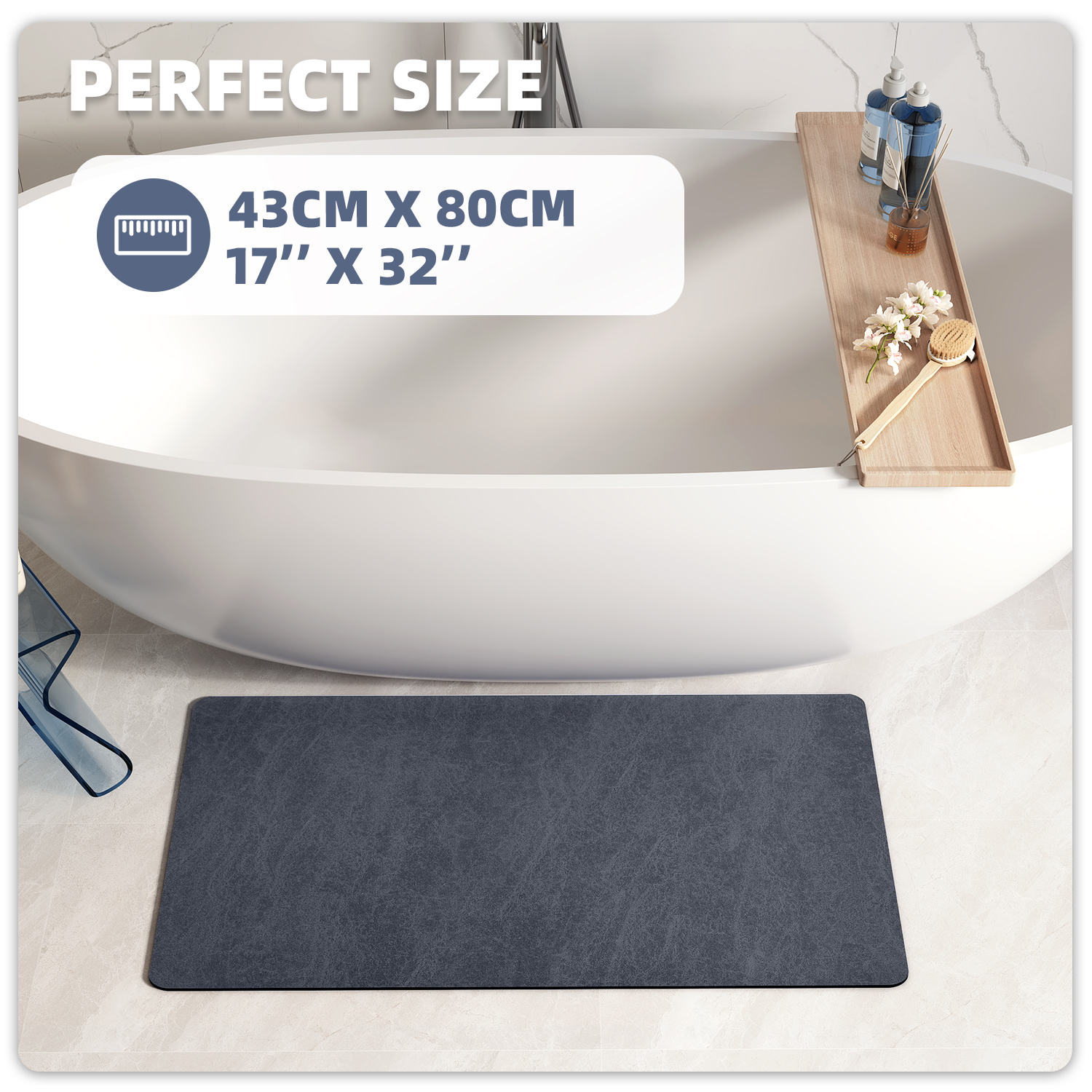 PABUBE Quick Dry Bath Mat, Non Slips Bathroom Rug Ultra Thin, Super Absorbent Shower Floor Mat Fast Drying, Easy Clean Bath Mat for Bathroom, Tub