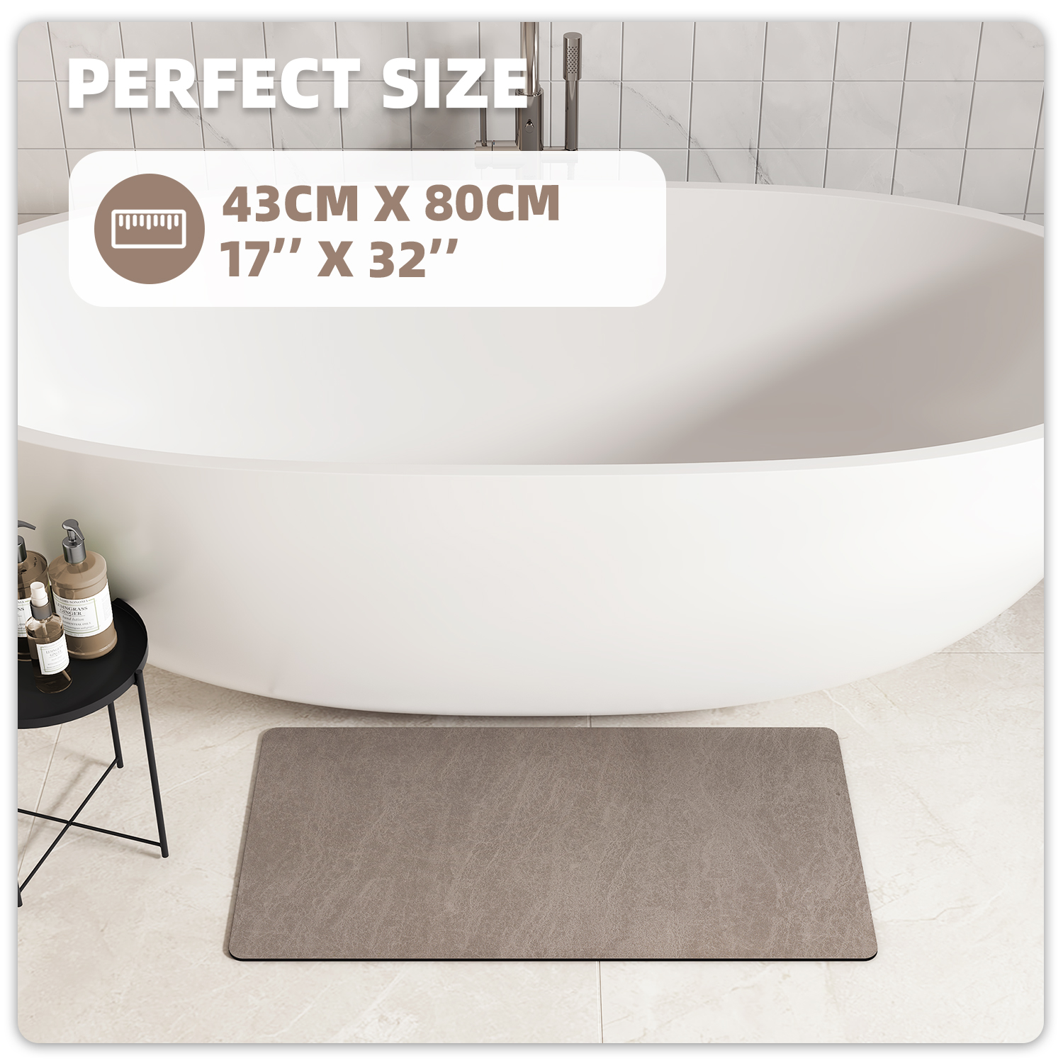 PABUBE Quick Dry Bath Mat, Non Slips Bathroom Rug Ultra Thin, Super Absorbent Shower Floor Mat Fast Drying, Easy Clean Bath Mat for Bathroom, Tub