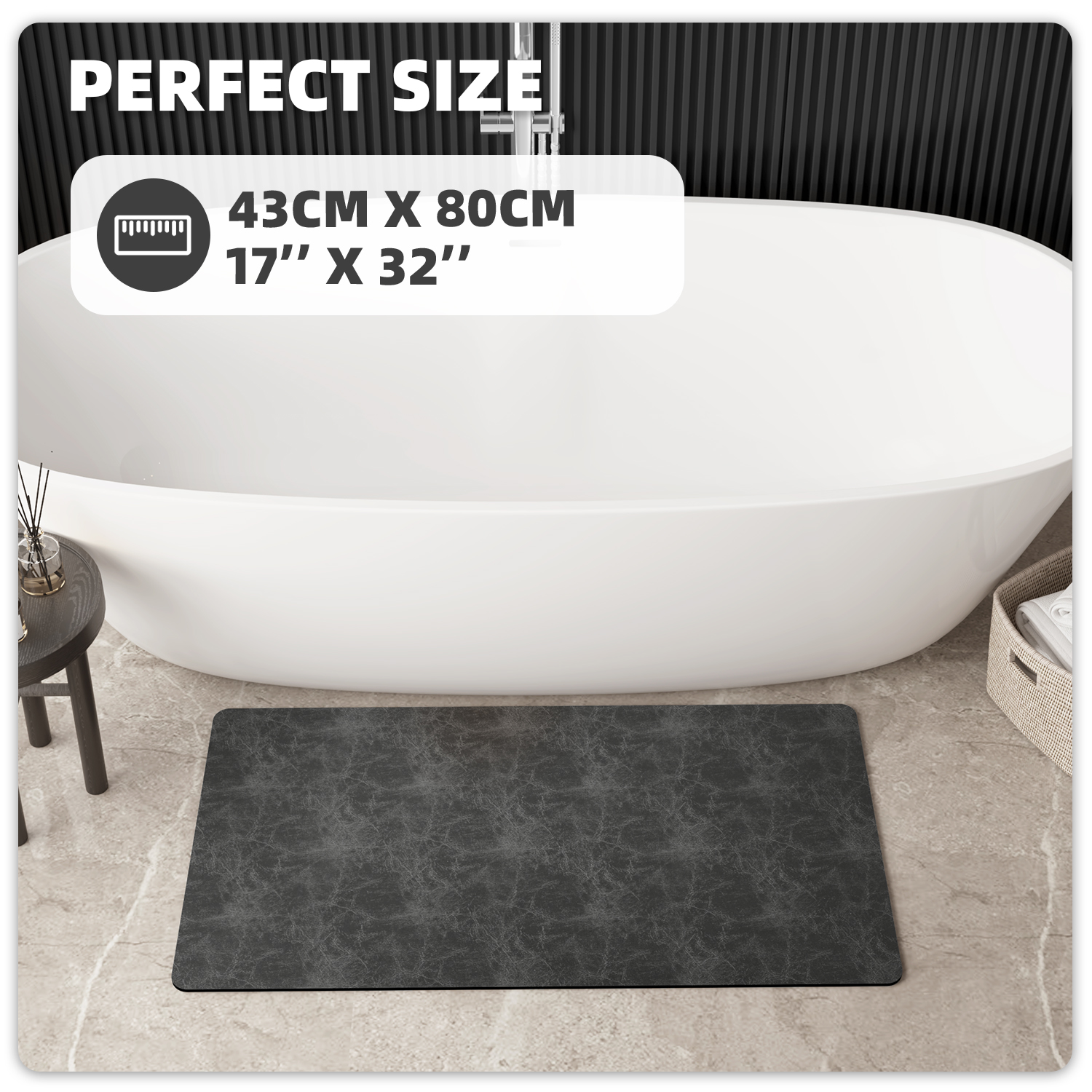 PABUBE Quick Dry Bath Mat, Non Slips Bathroom Rug Ultra Thin, Super Absorbent Shower Floor Mat Fast Drying, Easy Clean Bath Mat for Bathroom, Tub