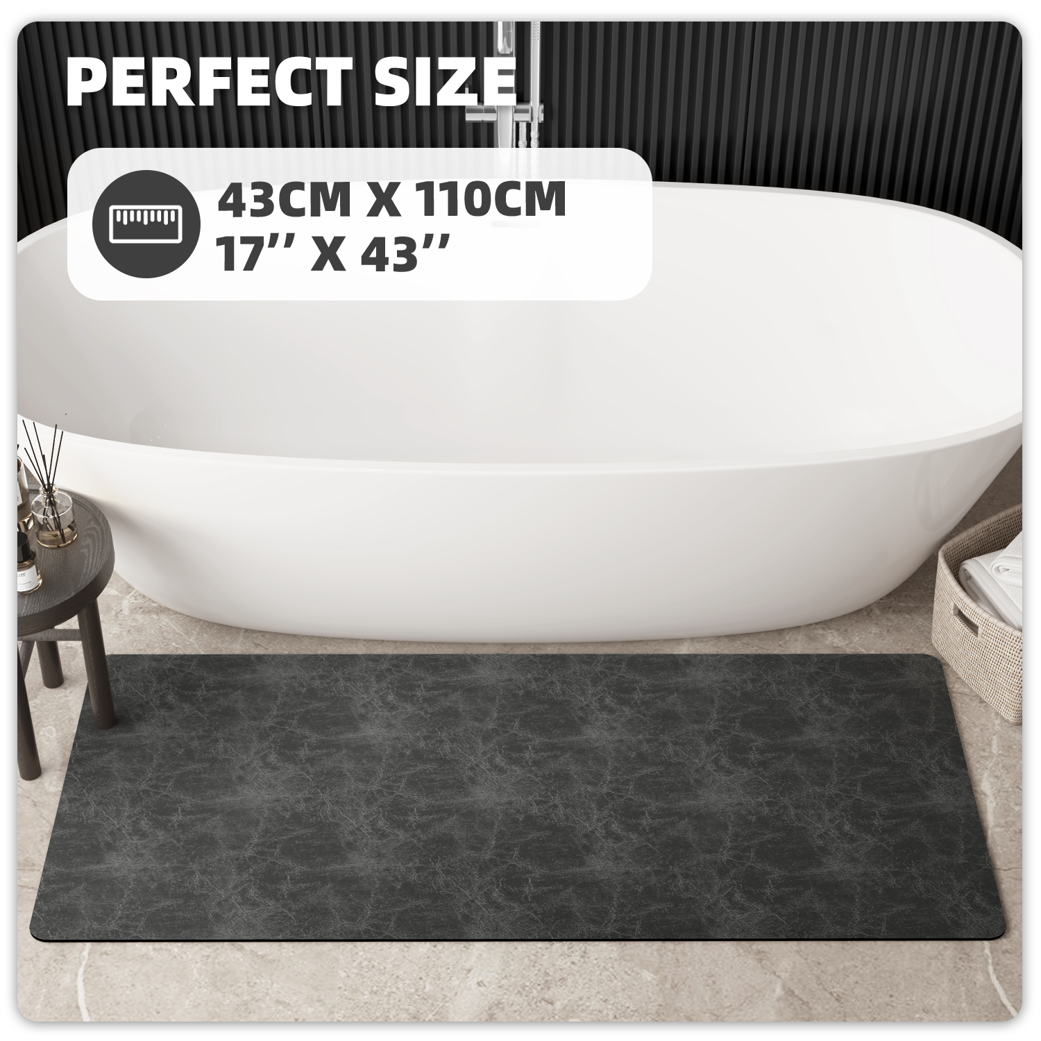 PABUBE Quick Dry Bath Mat, Non Slips Bathroom Rug Ultra Thin, Super Absorbent Shower Floor Mat Fast Drying, Easy Clean Bath Mat for Bathroom, Tub