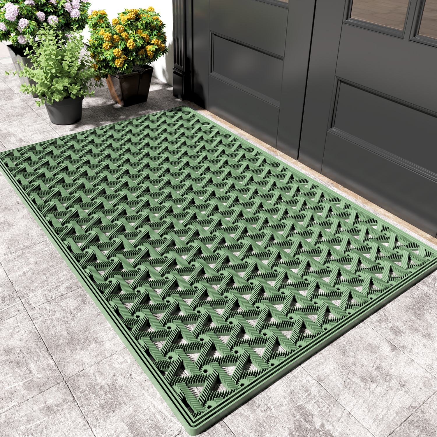 PABUBE Outdoor Doormat , Waterproof and Heavy Duty Doormat for Outside, Low Pile Dirt Trapper Rubber Outdoor Mat and Non-Slip Welcome Mat for Front Doors