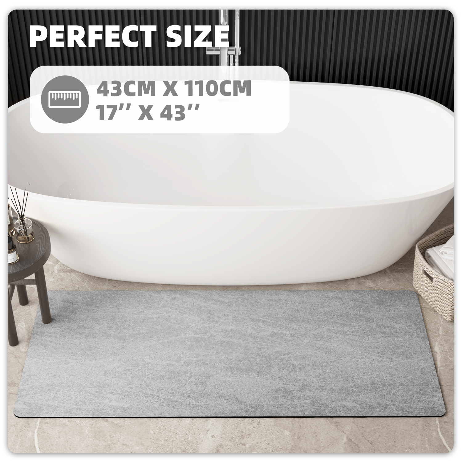 PABUBE Quick Dry Bath Mat, Non Slips Bathroom Rug Ultra Thin, Super Absorbent Shower Floor Mat Fast Drying, Easy Clean Bath Mat for Bathroom, Tub