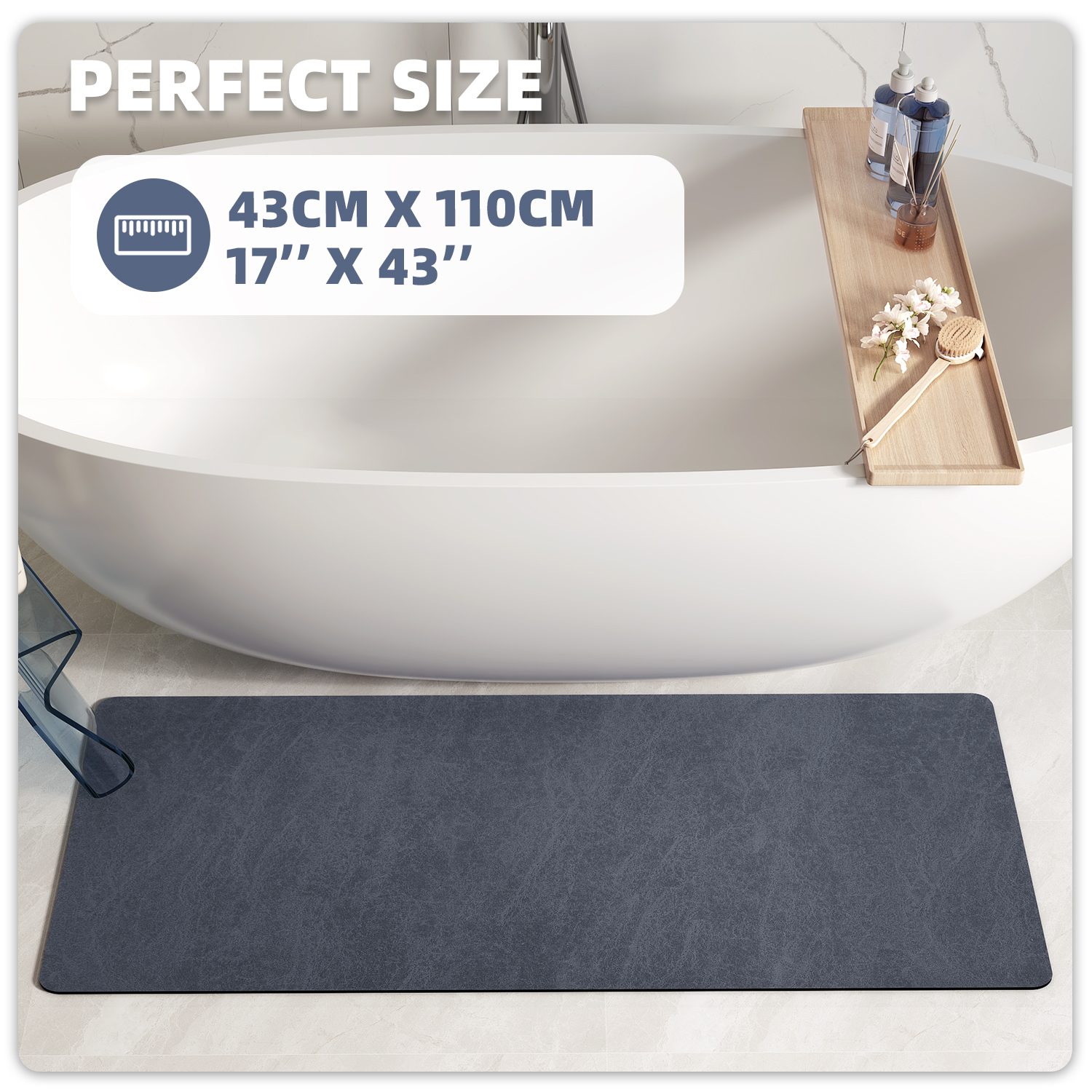 PABUBE Quick Dry Bath Mat, Non Slips Bathroom Rug Ultra Thin, Super Absorbent Shower Floor Mat Fast Drying, Easy Clean Bath Mat for Bathroom, Tub