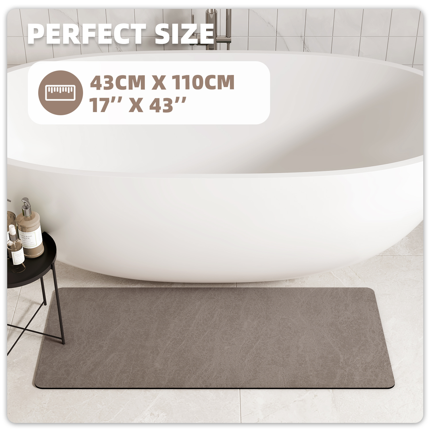 PABUBE Quick Dry Bath Mat, Non Slips Bathroom Rug Ultra Thin, Super Absorbent Shower Floor Mat Fast Drying, Easy Clean Bath Mat for Bathroom, Tub